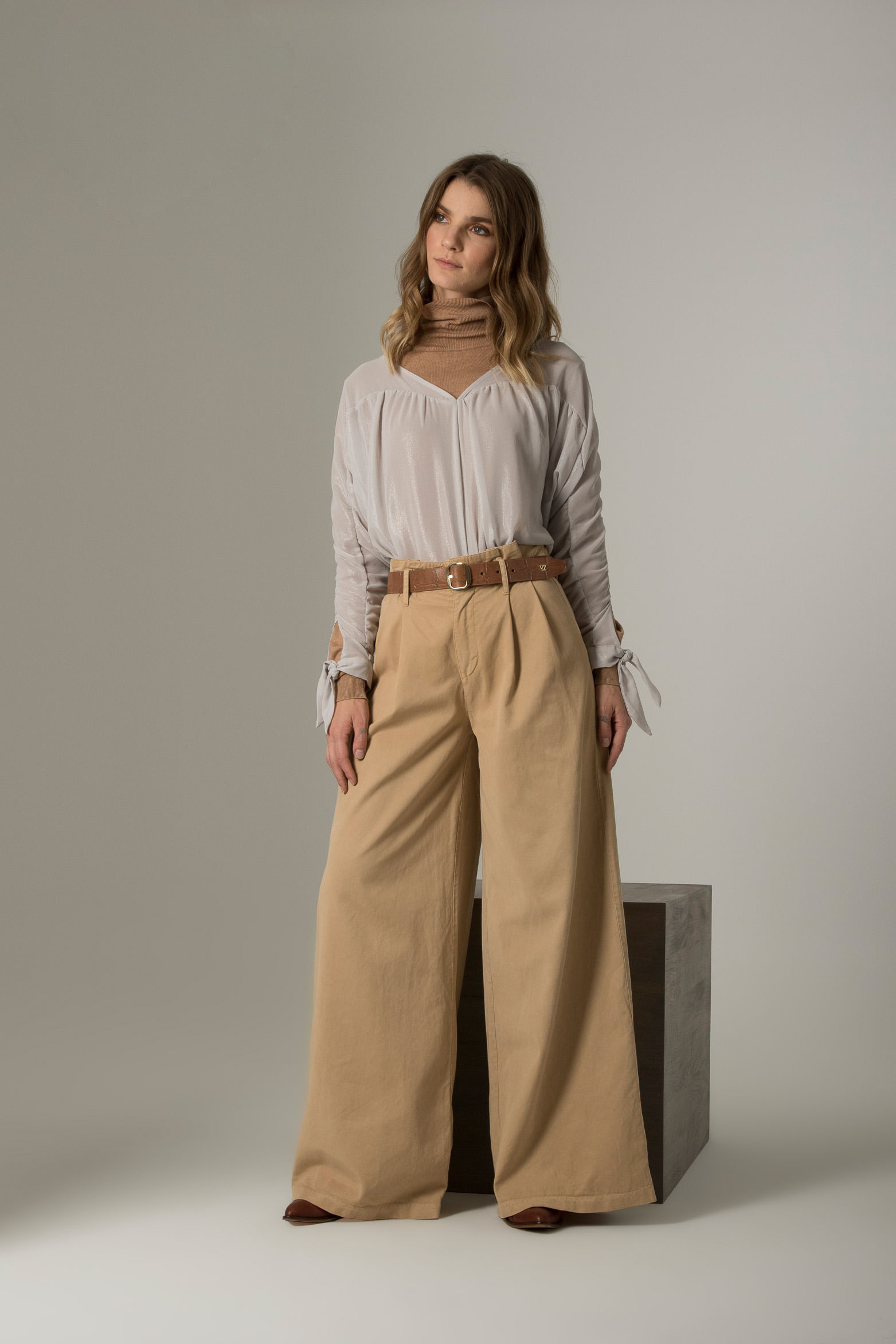 Camisa manga 3 4 Acropora para mujer puños anudados Arena