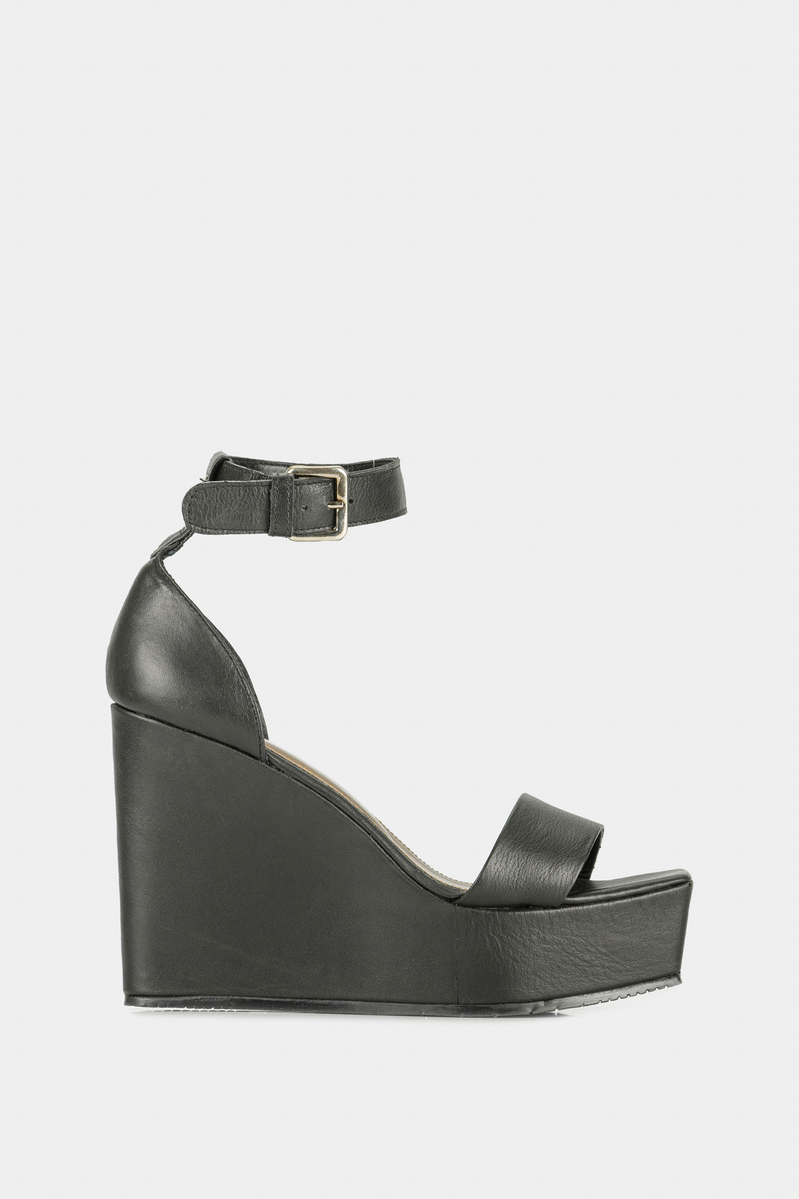 Sandalia plataforma cortázar de cuero liso para mujer plataforma alta Negro