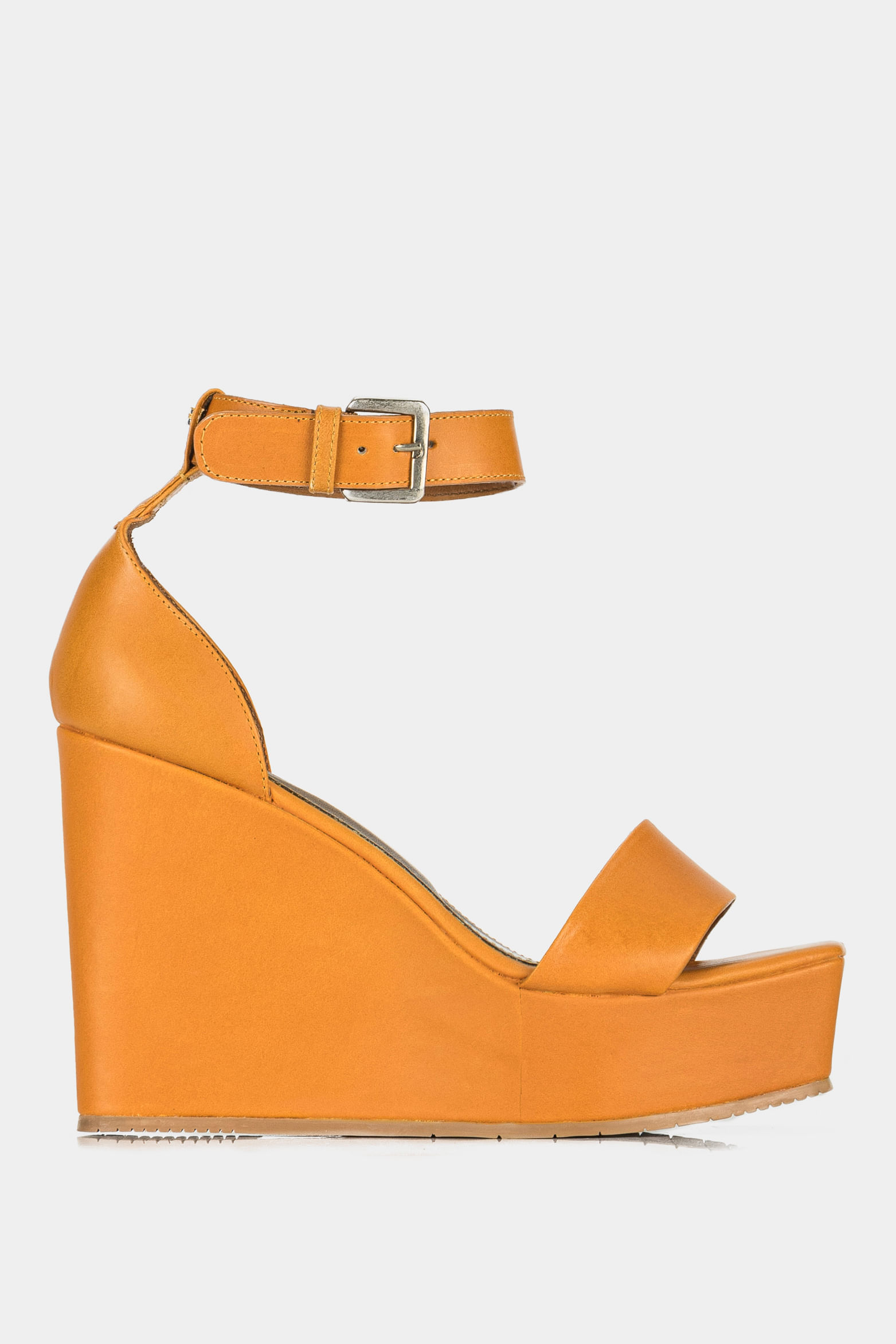 Sandalia plataforma cortázar de cuero liso para mujer plataforma alta Amarillo