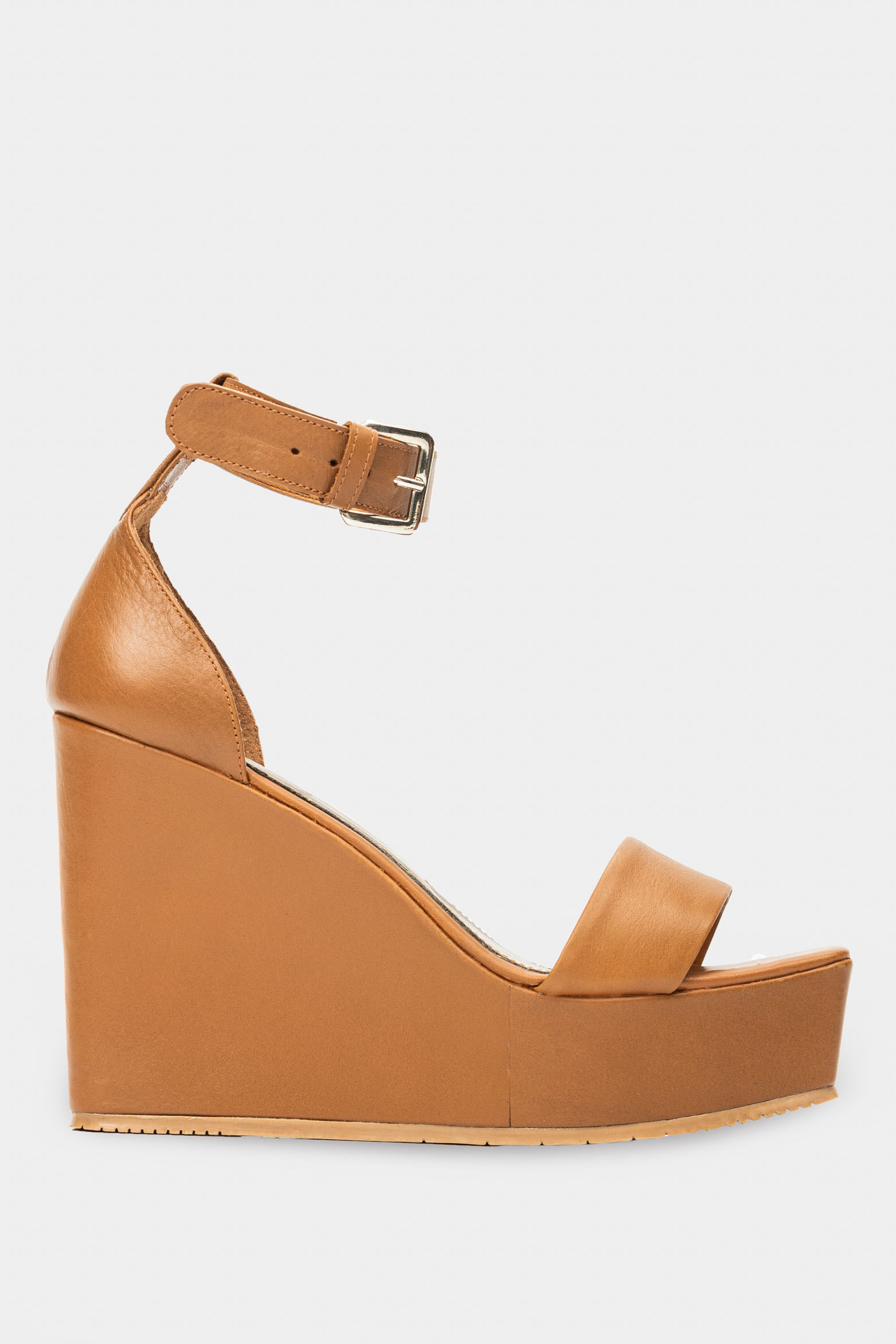 Sandalia plataforma cortázar de cuero liso para mujer plataforma alta Miel