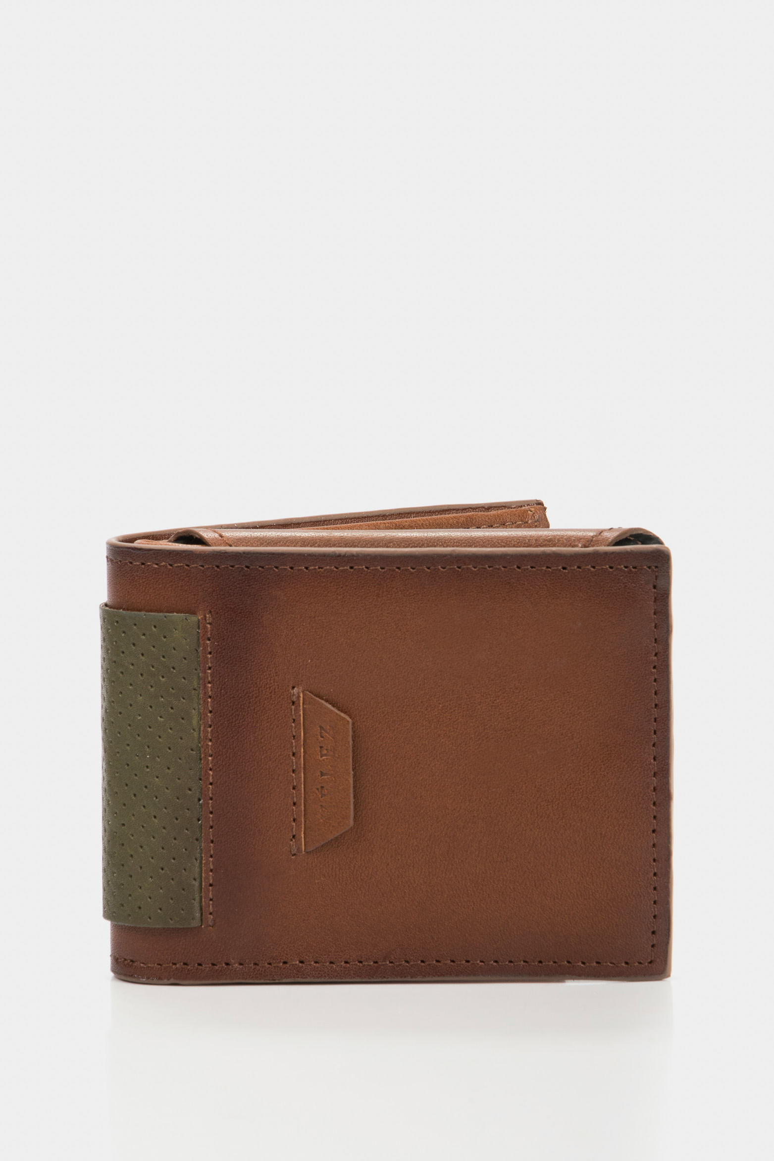 Billetera nogal de cuero para hombre 3 cuerpos efecto espasolado Miel