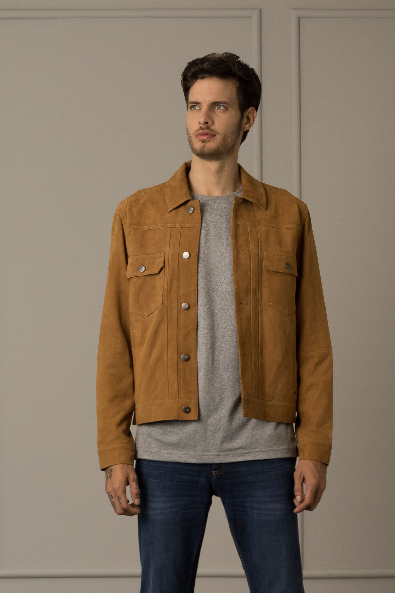 Chaqueta zambeze de gamuza para hombre cuello camisero