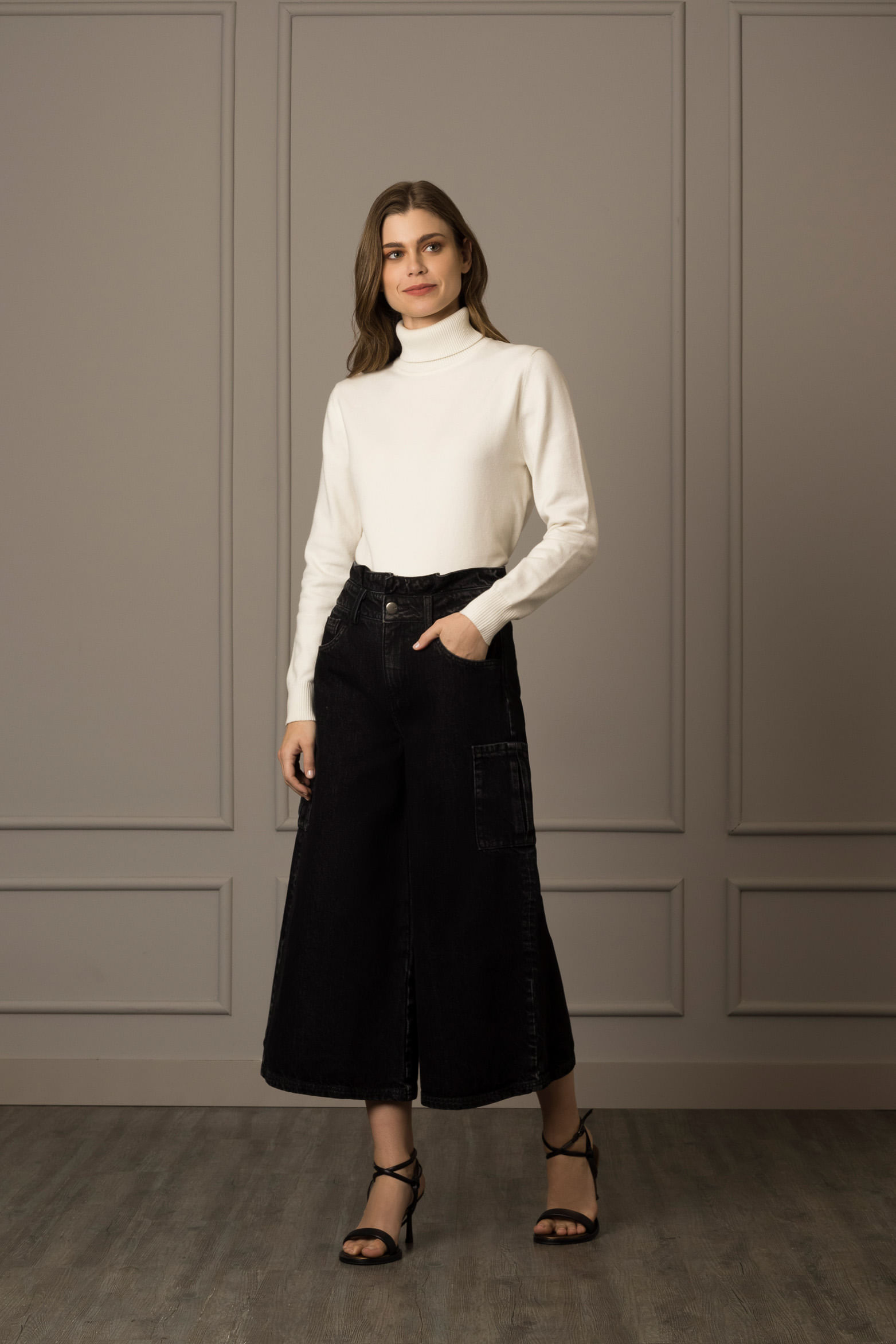 Jean tipo culotte pekin en tejido plano para mujer paper bag