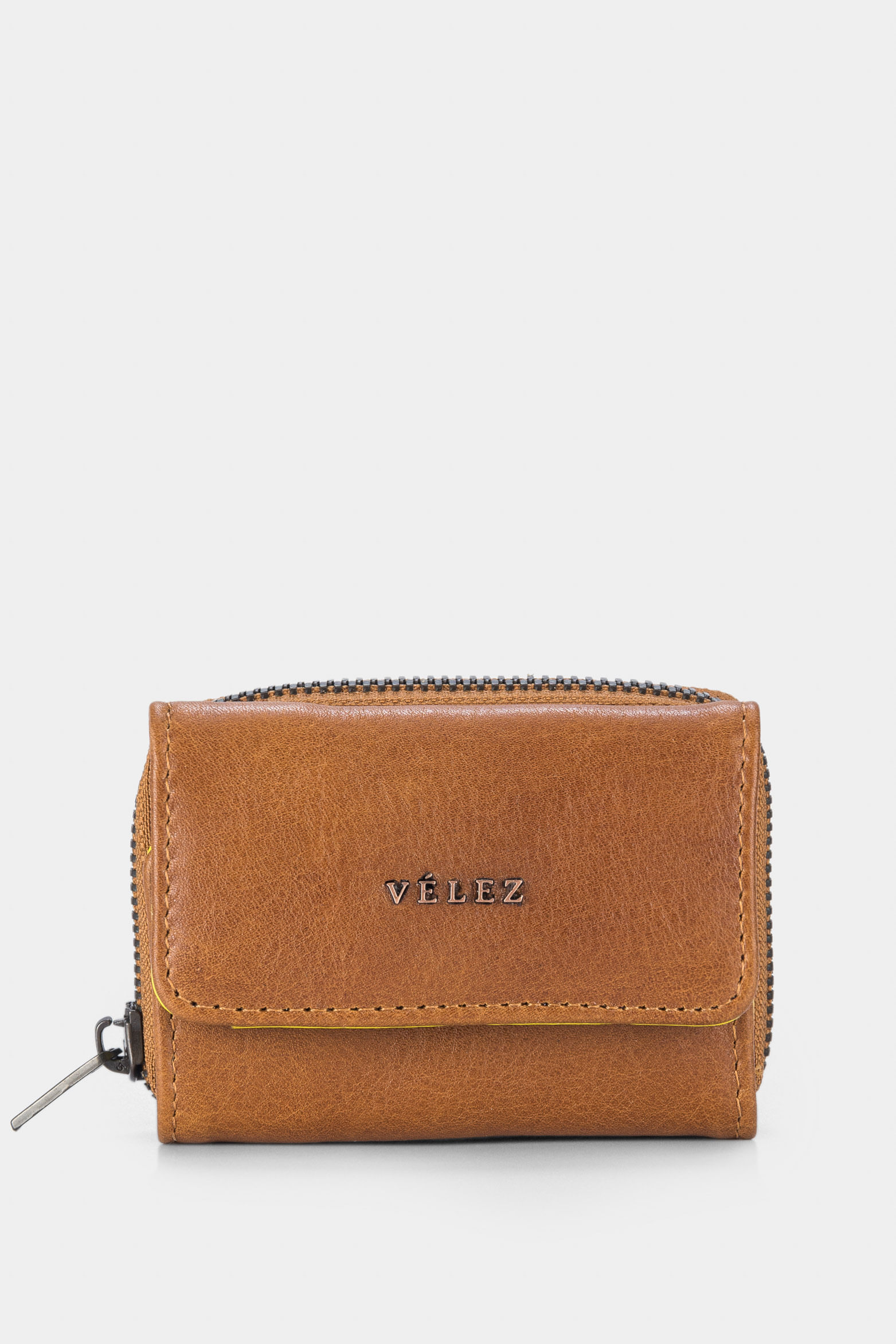 Monedero tropical de cuero para mujer broche y cremallera