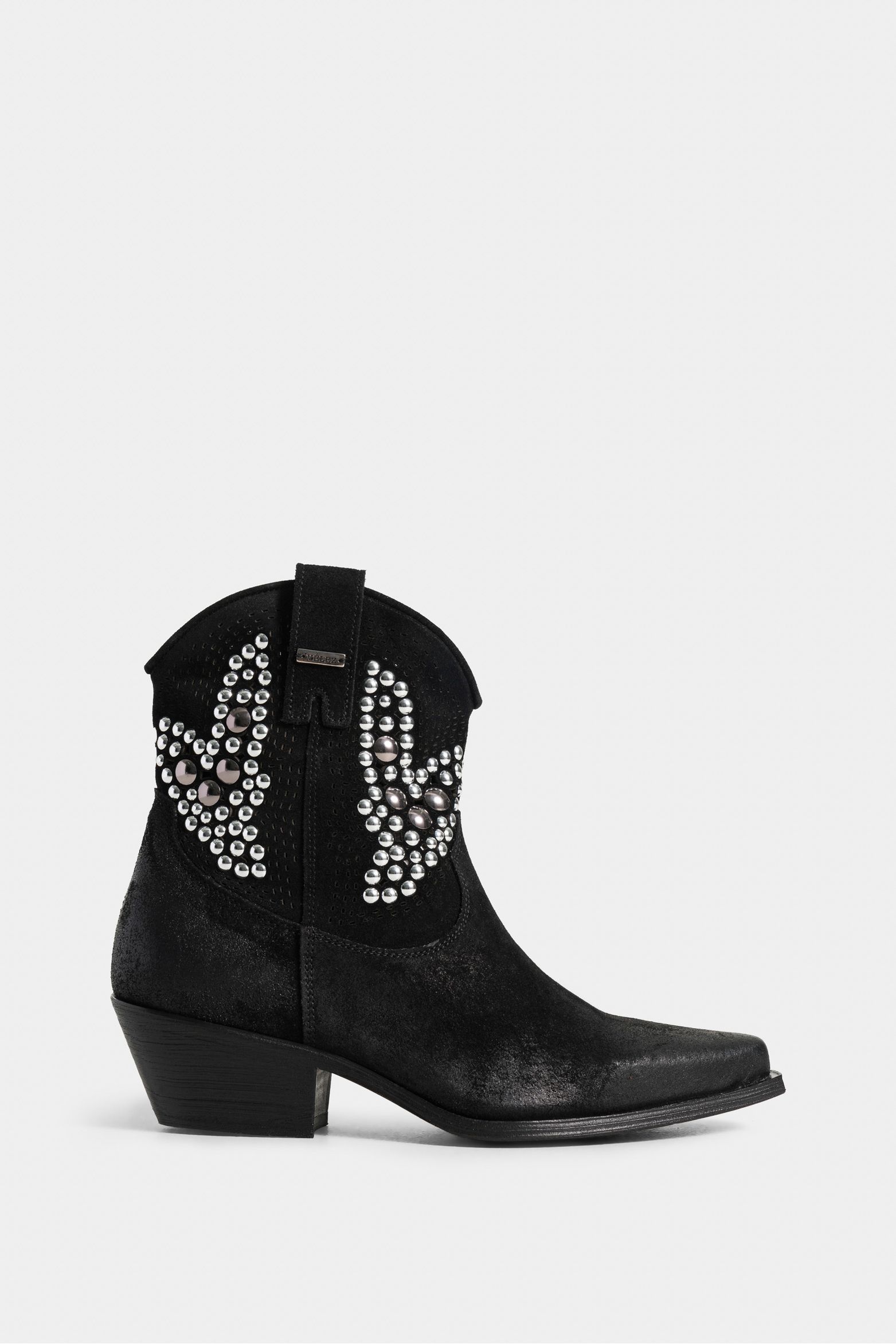 Botines tacón alaba de cuero gamuza para mujer taches metálicos