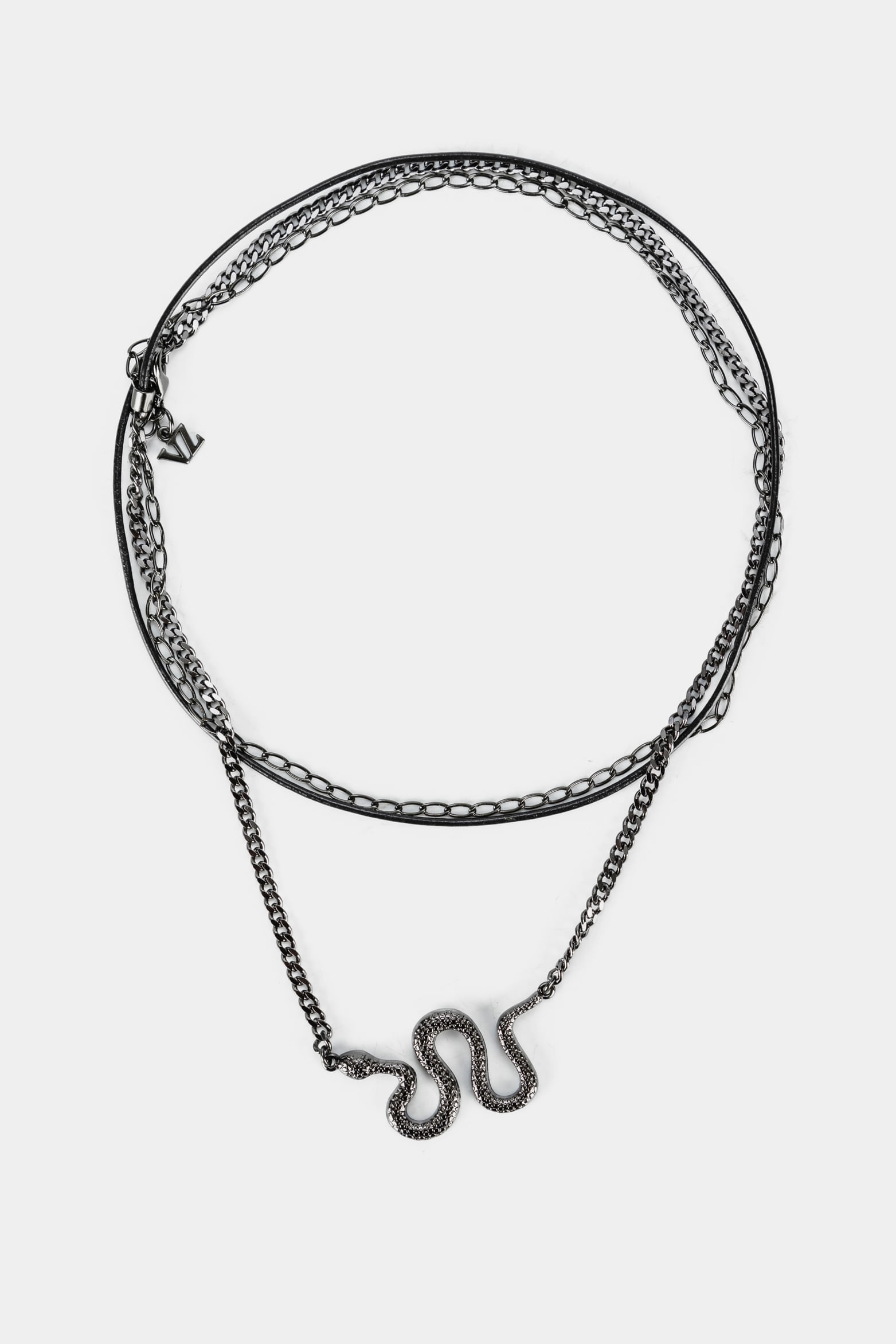 Collar daca en zamak y cuero para mujer dije serpiente