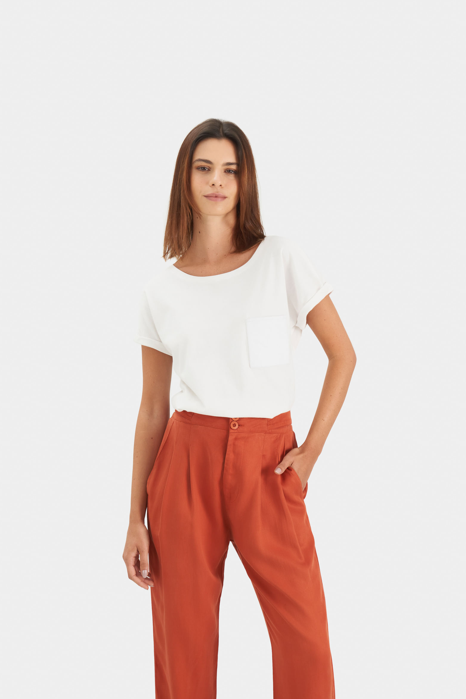 Camiseta manga corta para mujer bolsillo cuero