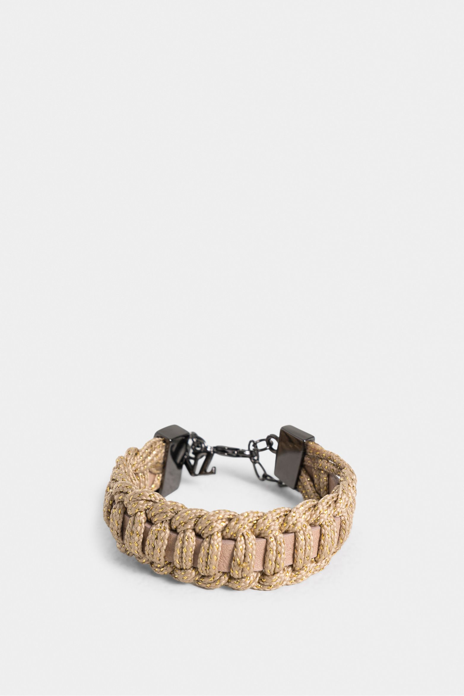 Manilla arizona de cuero y cordón para mujer con mosquetón tejida