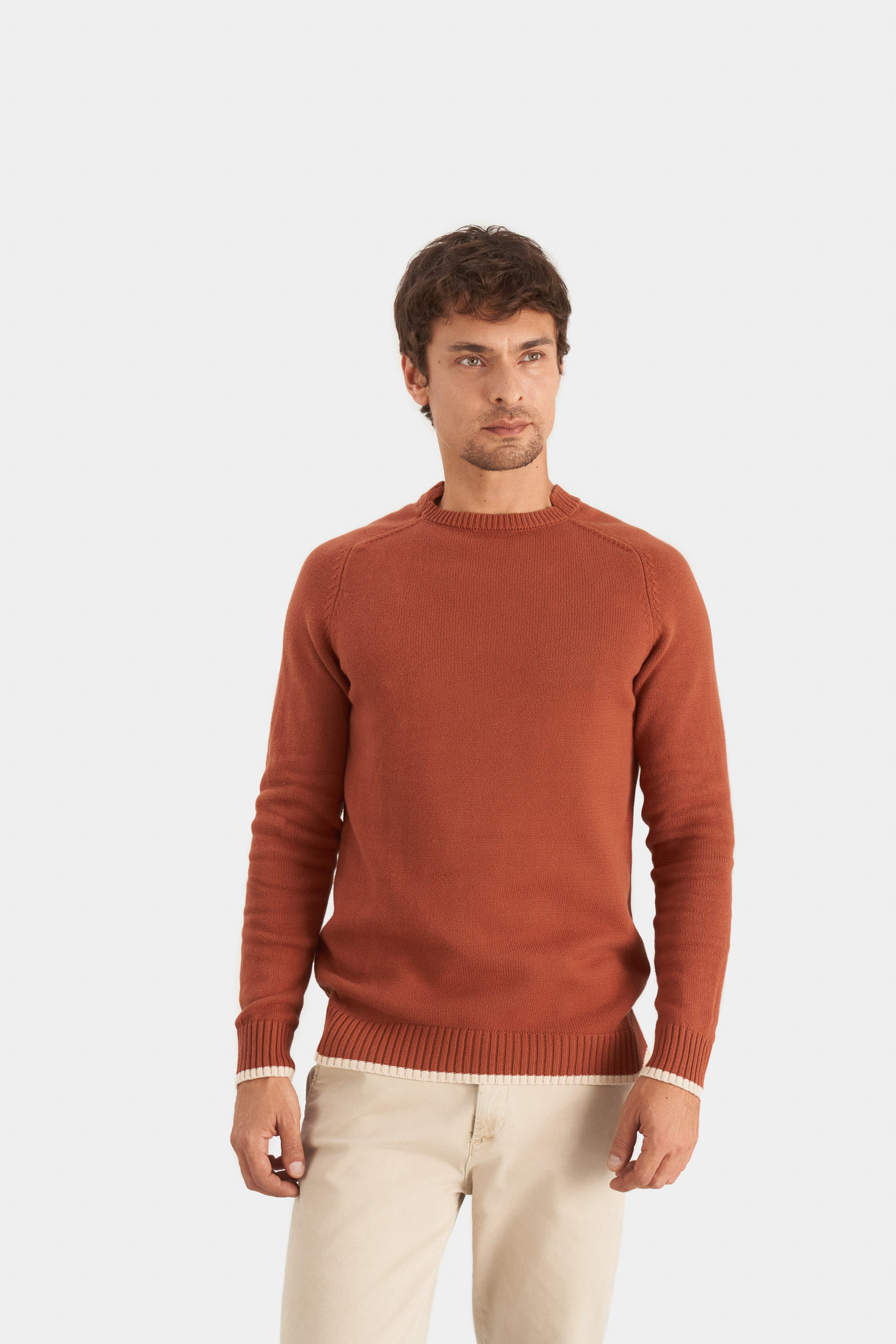 Sweater tejido corvus de algodón para hombre detalles en contraste