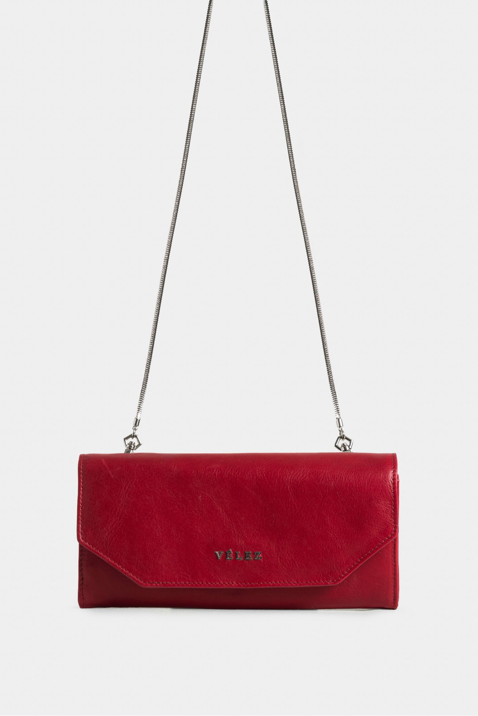 Porta chequera de cuero liso para mujer cadena removible