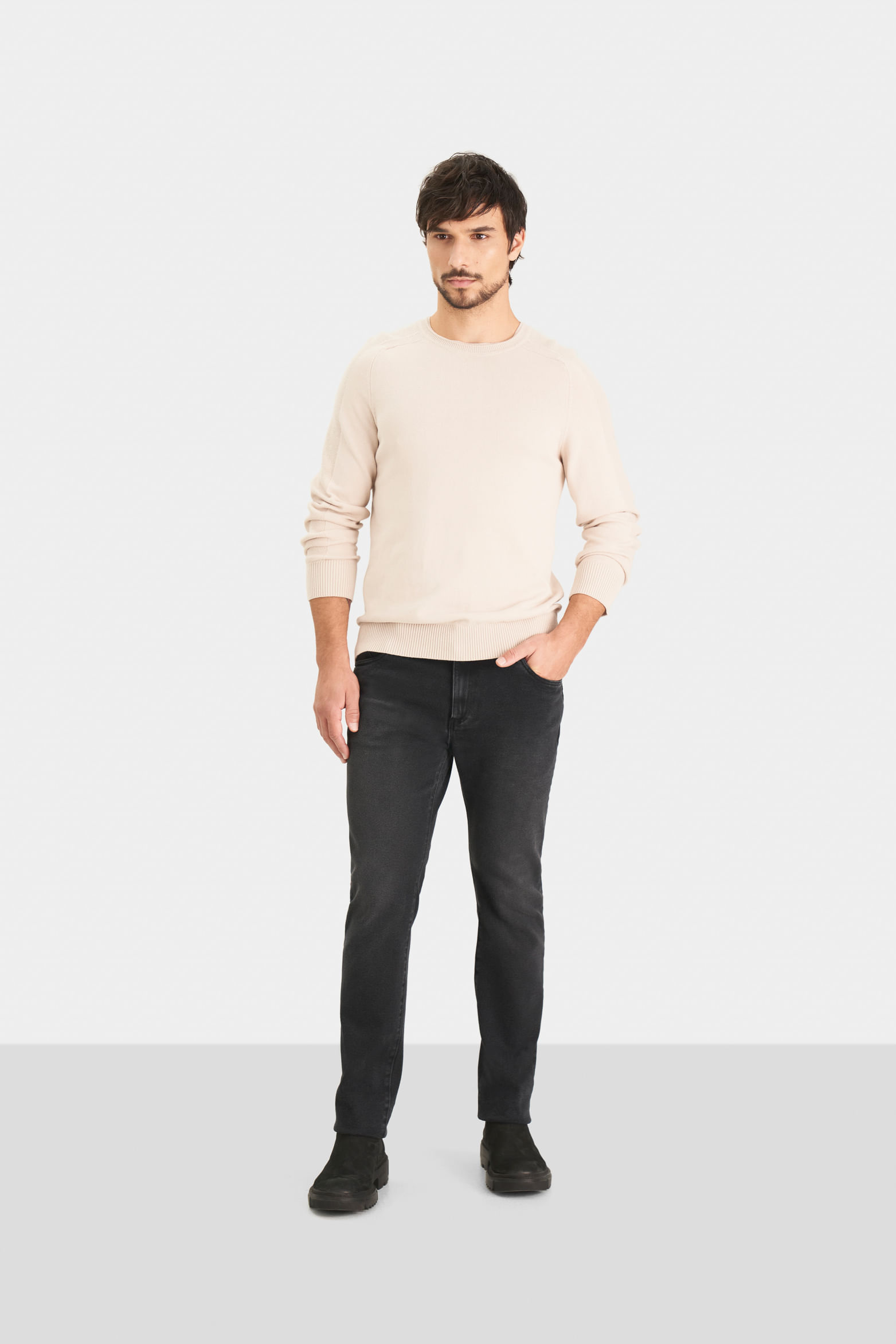 Jean avellano black denim para hombre pasadores en cuero