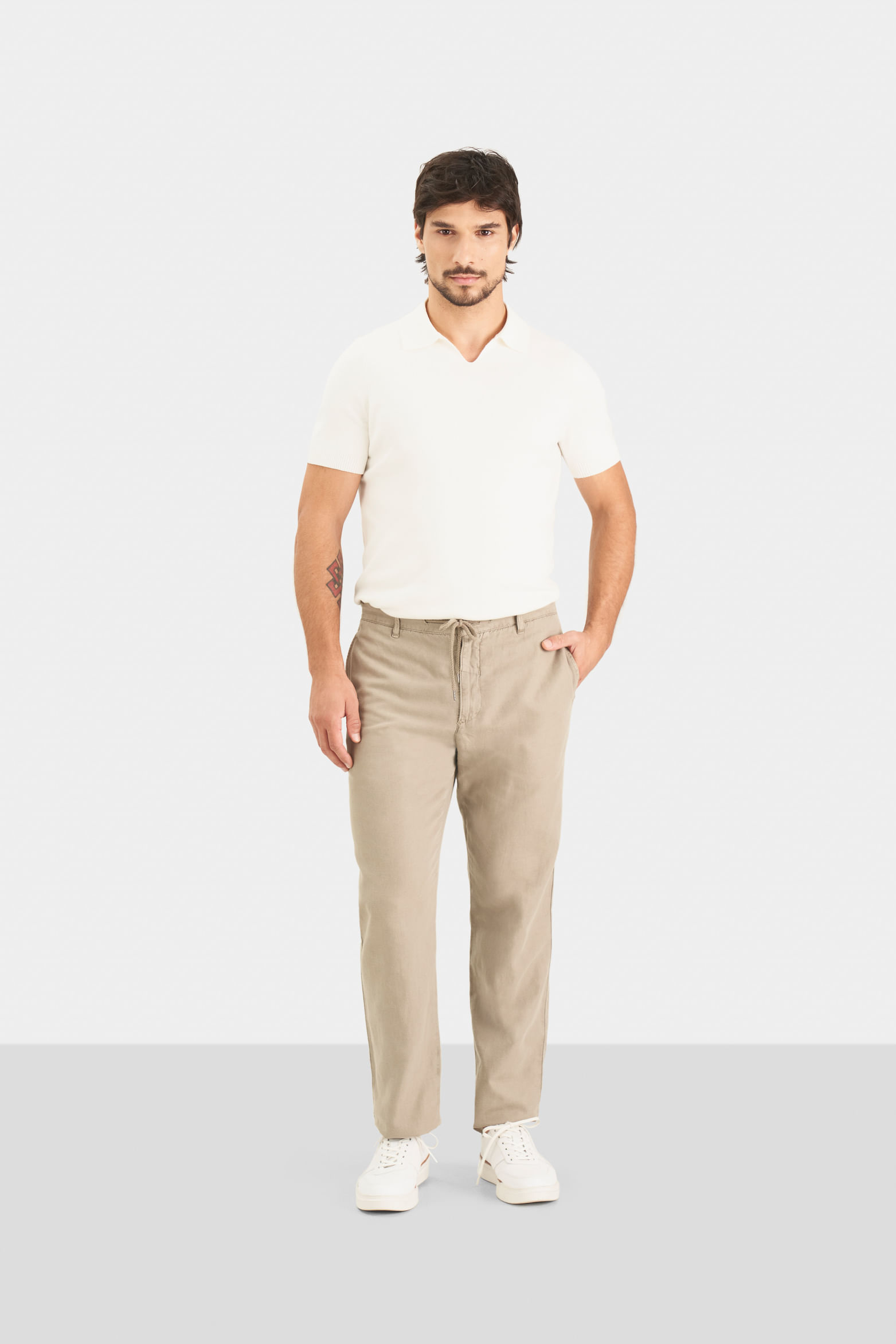 Pantalón chino regular fit de lino para hombre casual