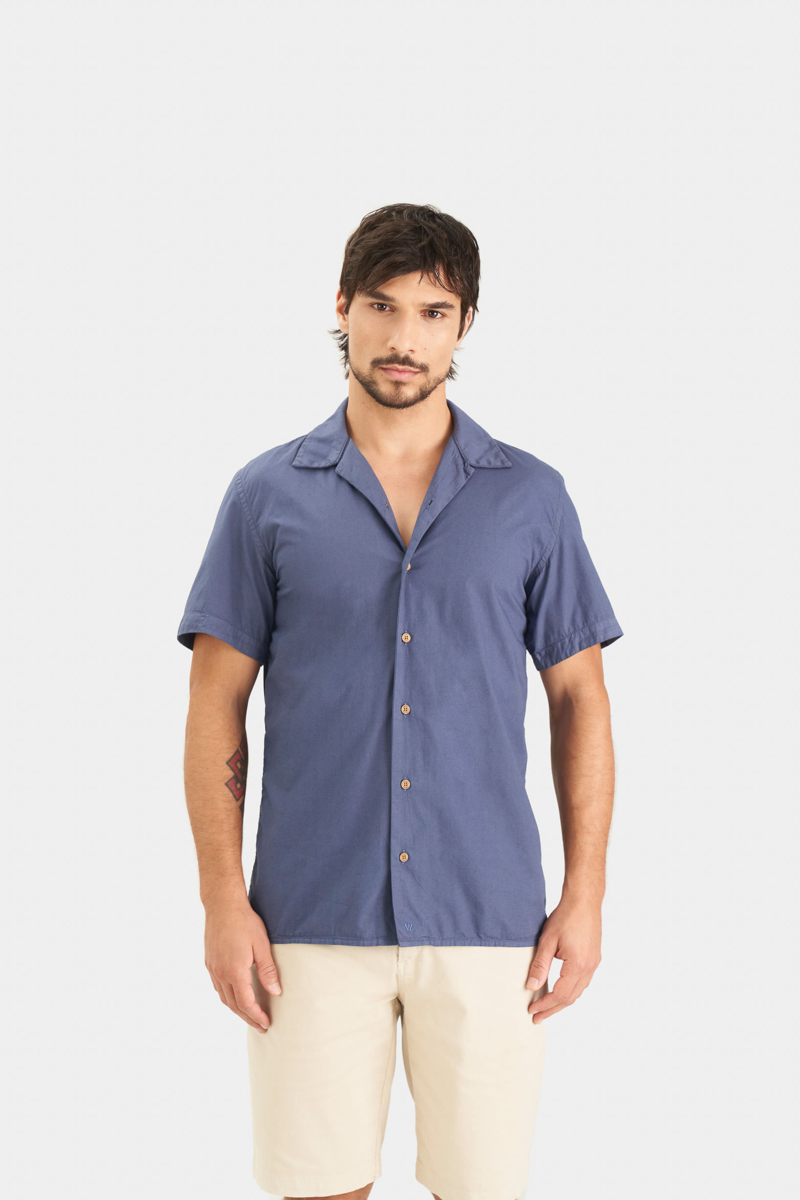 Camisa manga corta boreal para hombre en popelina de algodón