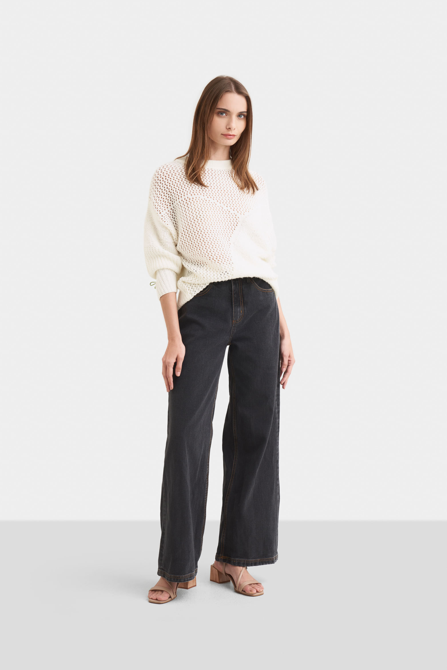 Jean seta wide leg para mujer black denim