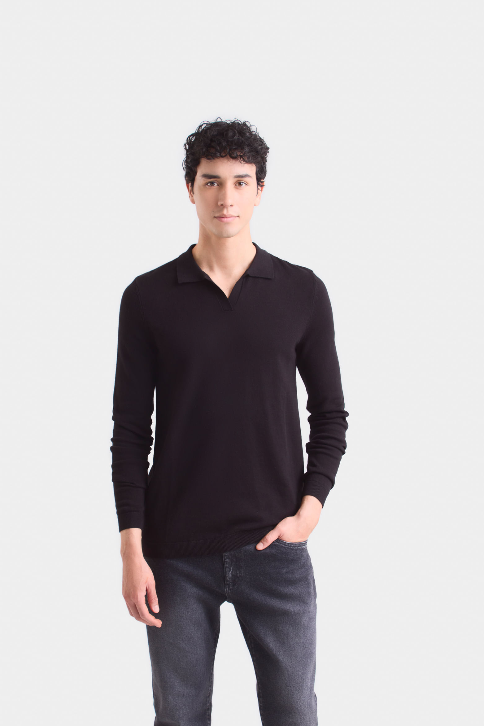 Polo manga larga pyxis tejida para hombre