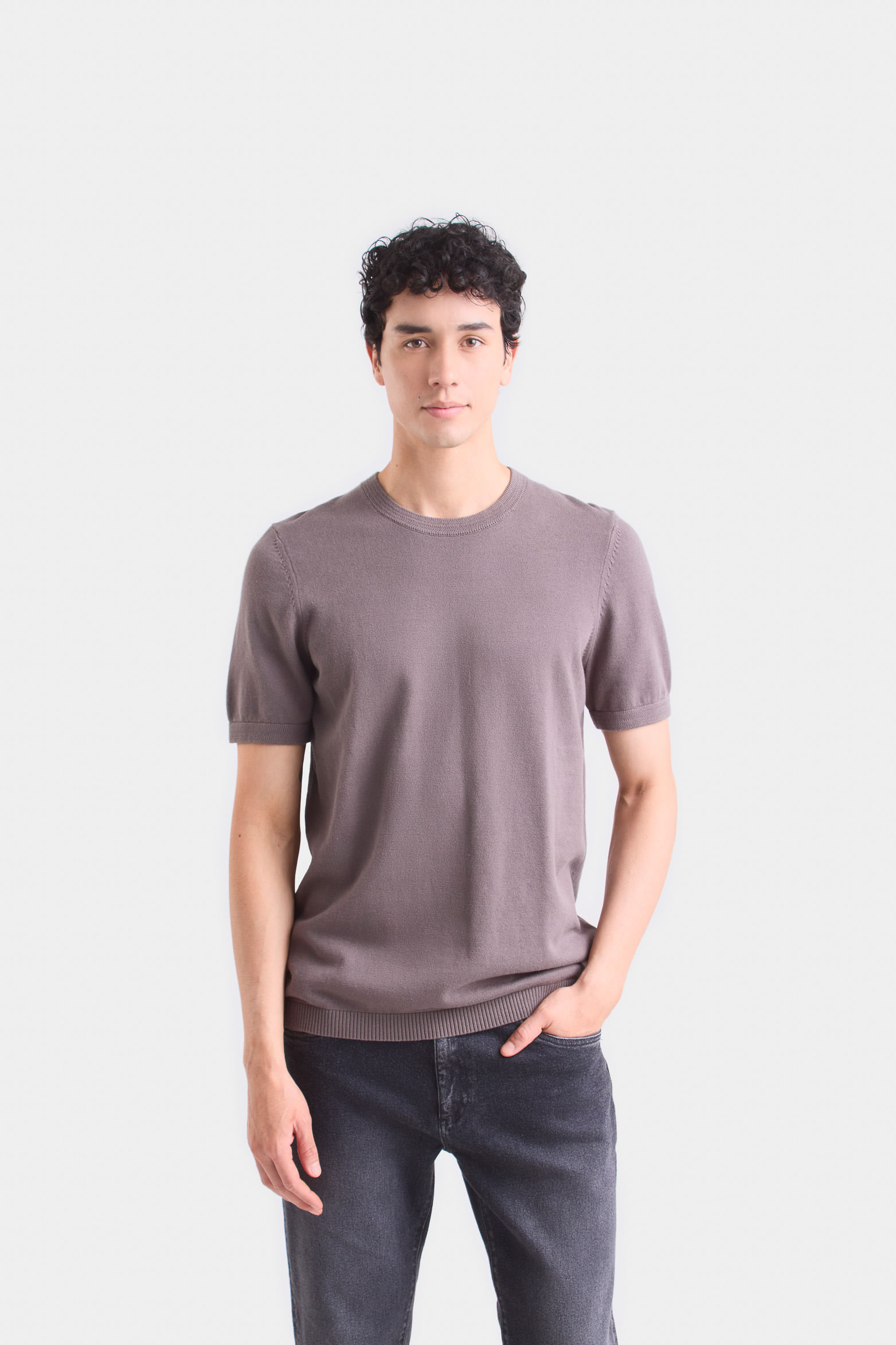 Camiseta loira de algodón para hombre detalle tejido