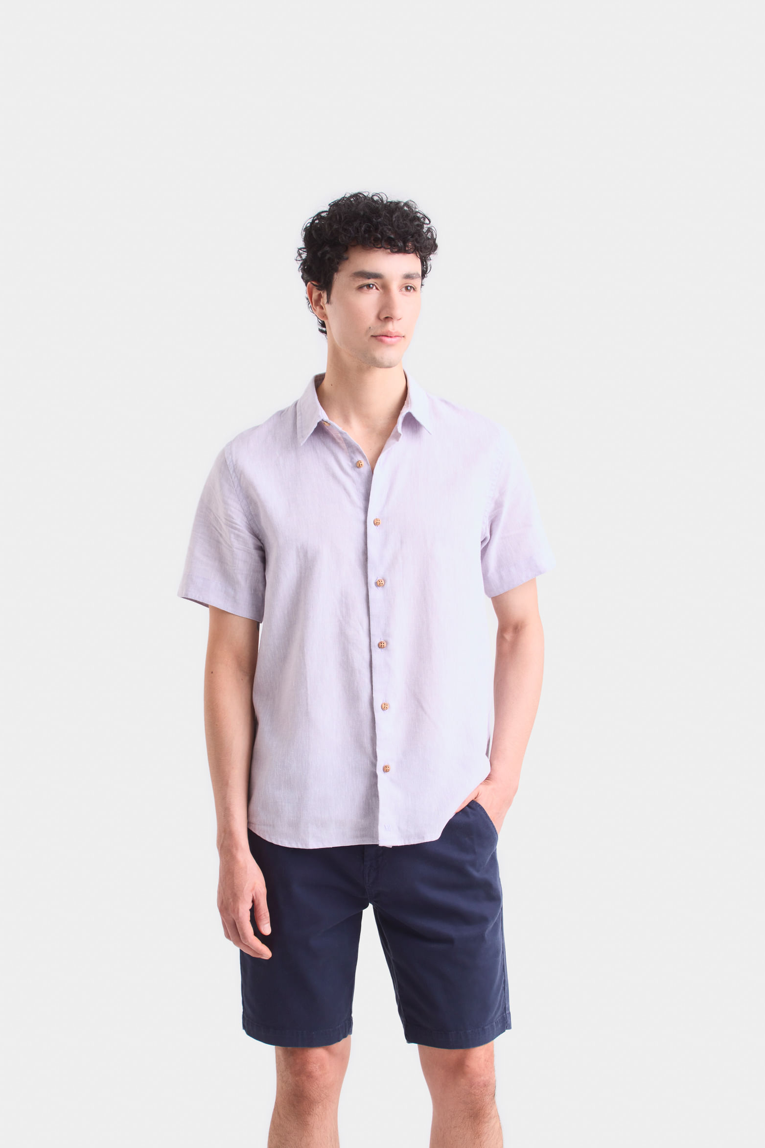 Camisa manga corta lino para hombre bordado vz