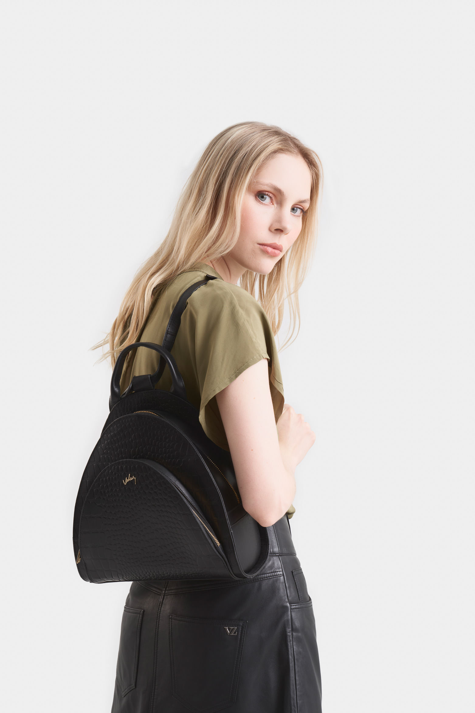 Morral Stefano de cuero grabado Negro