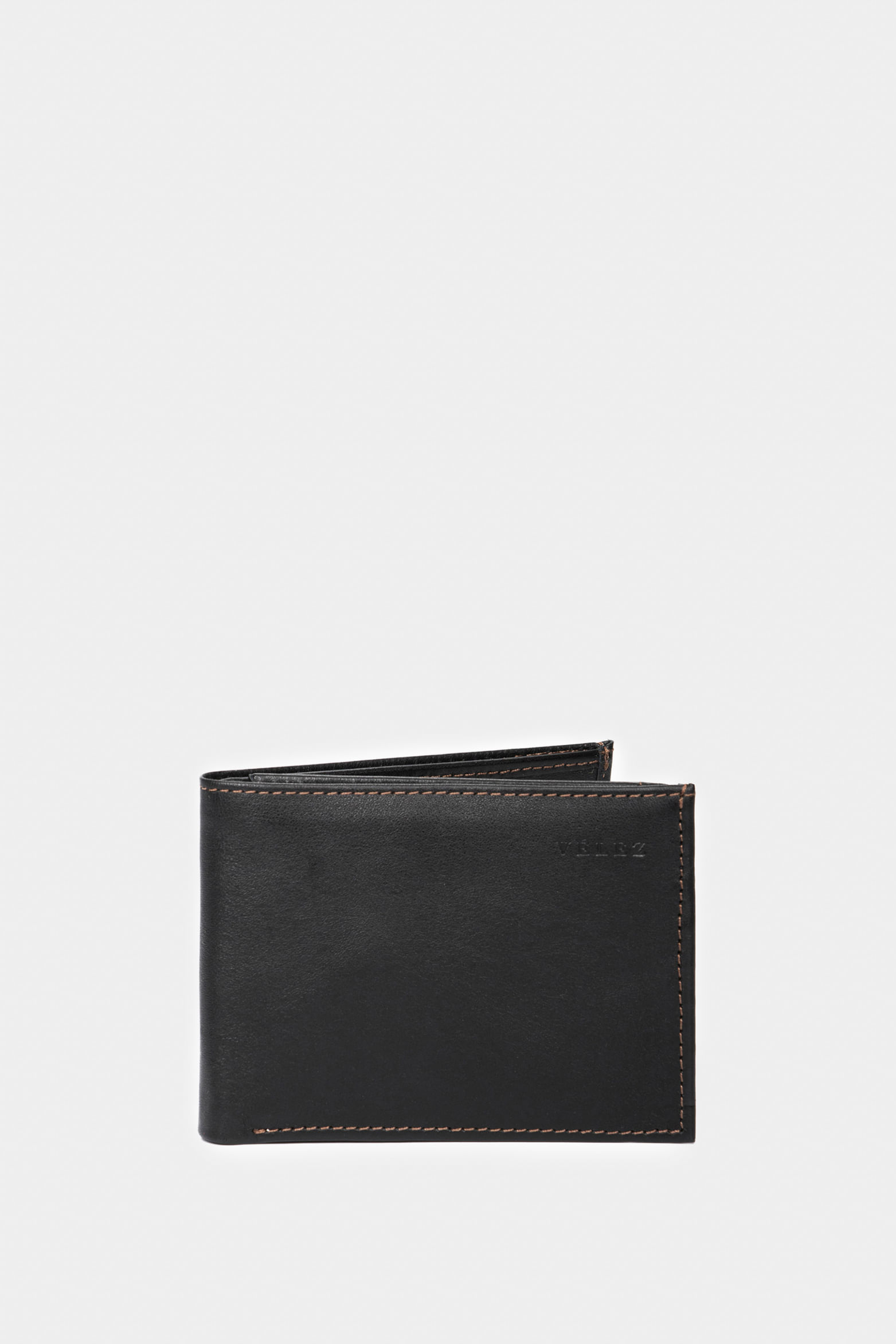 Billetera Humanista de cuero para hombre costuras contraste Negro