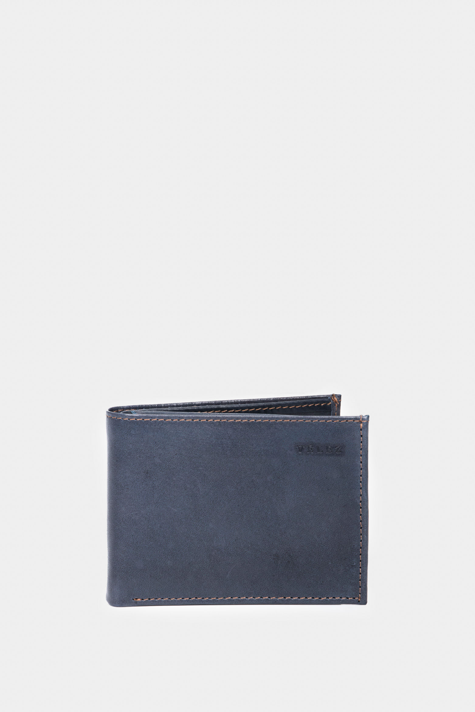 Billetera Humanista de cuero para hombre costuras contraste Azul Oscuro