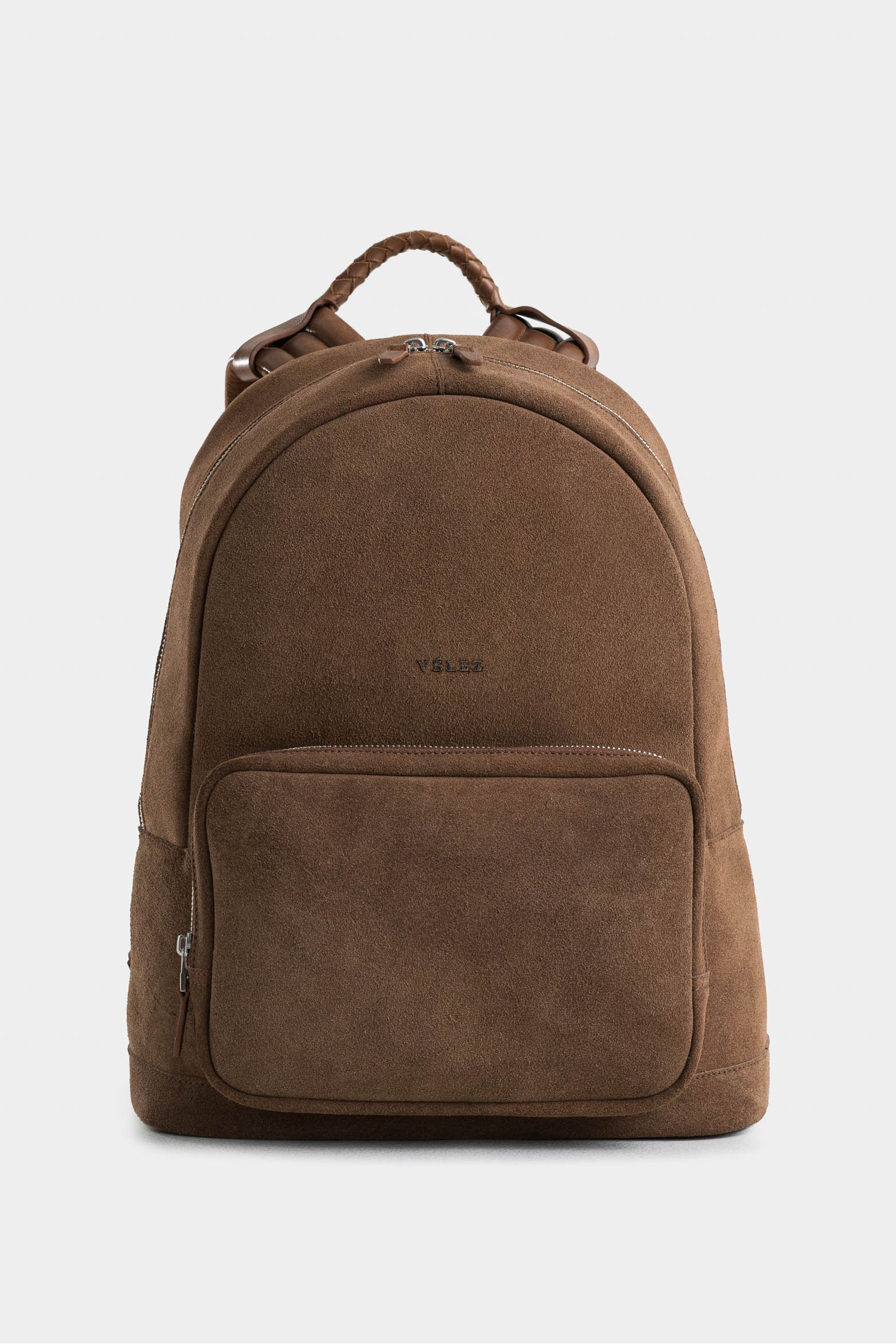 Morral bolet de cuero gamuzado para hombre manija trenzada