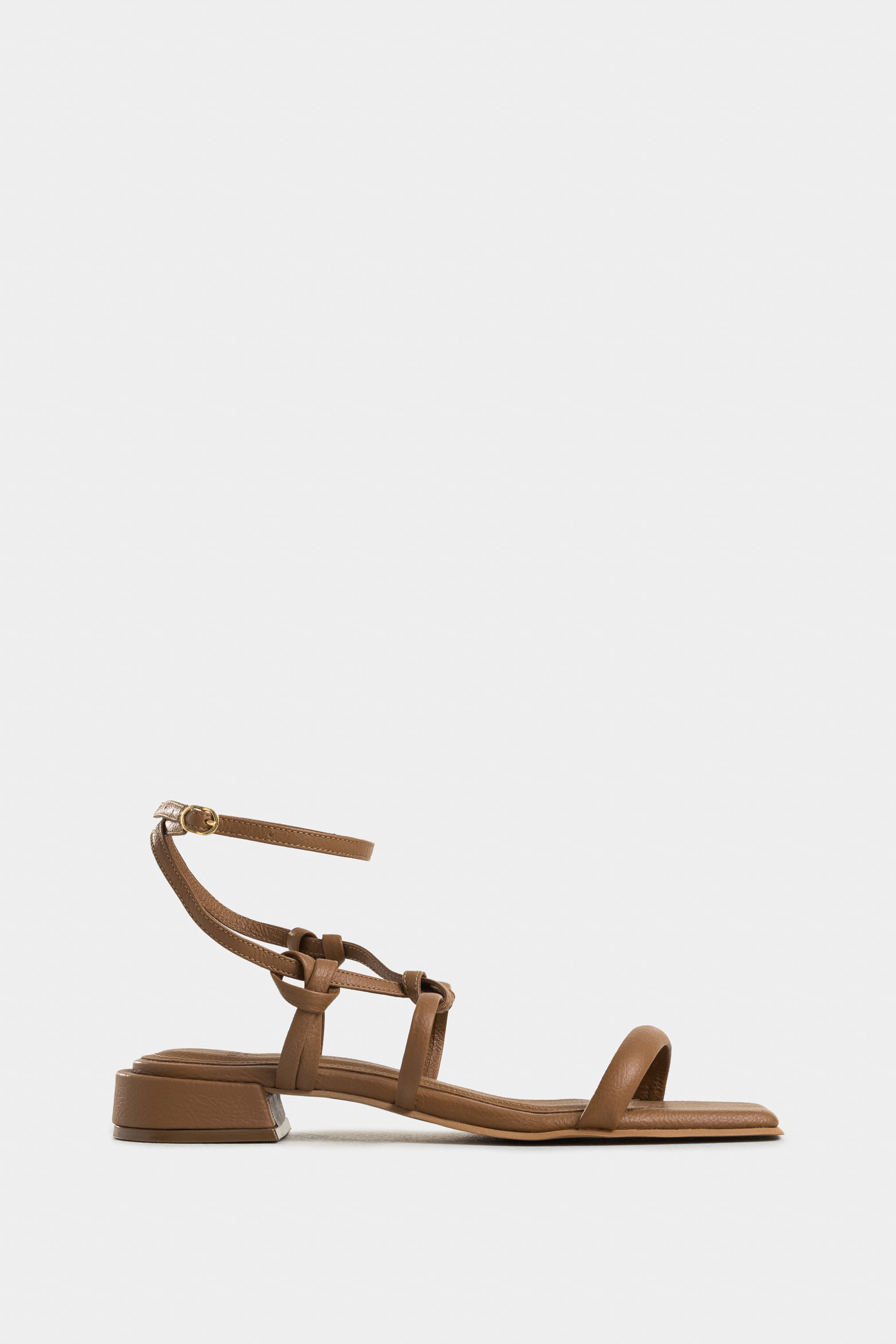 Sandalia plana rosa en cuero para mujer straps nudos