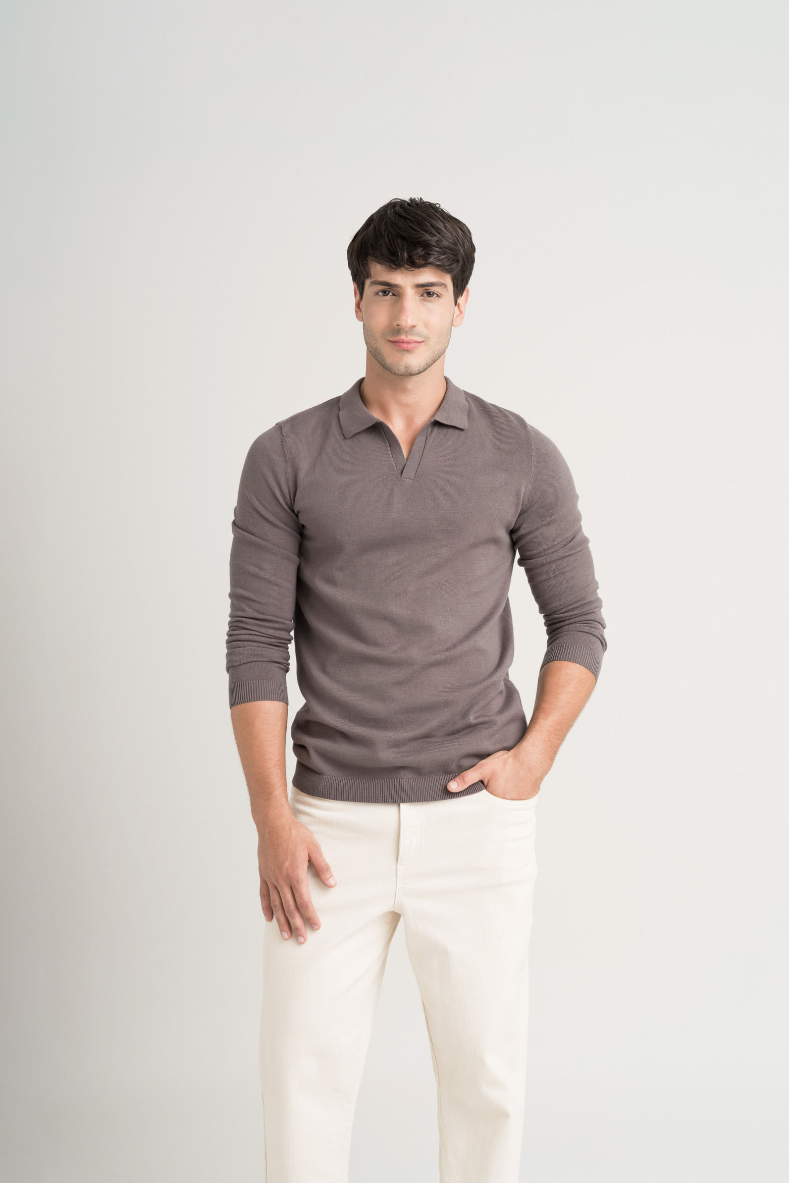 Polo manga larga pyxis tejida para hombre