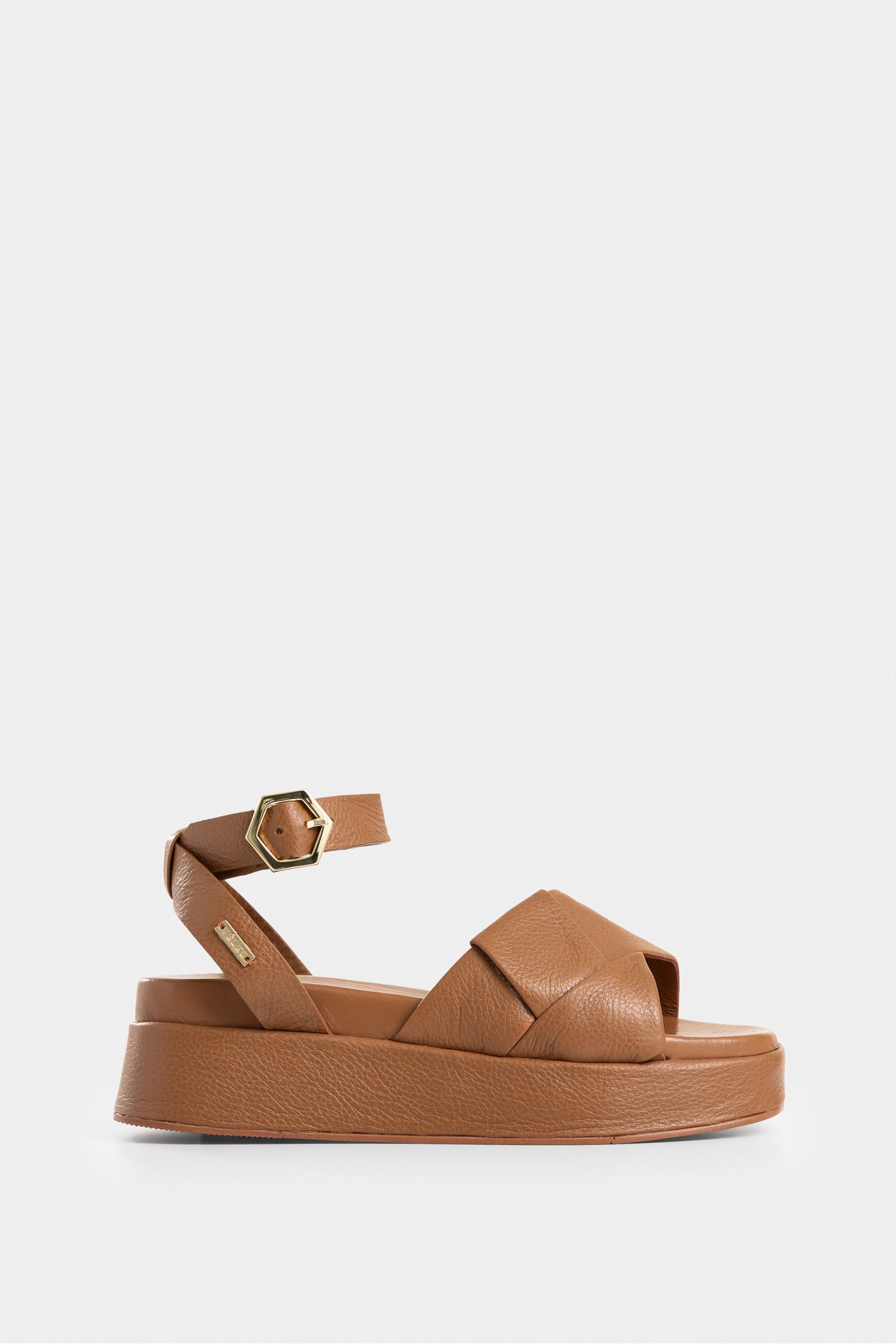 Sandalia plataforma tulipan de cuero para mujer amarre al tobillo