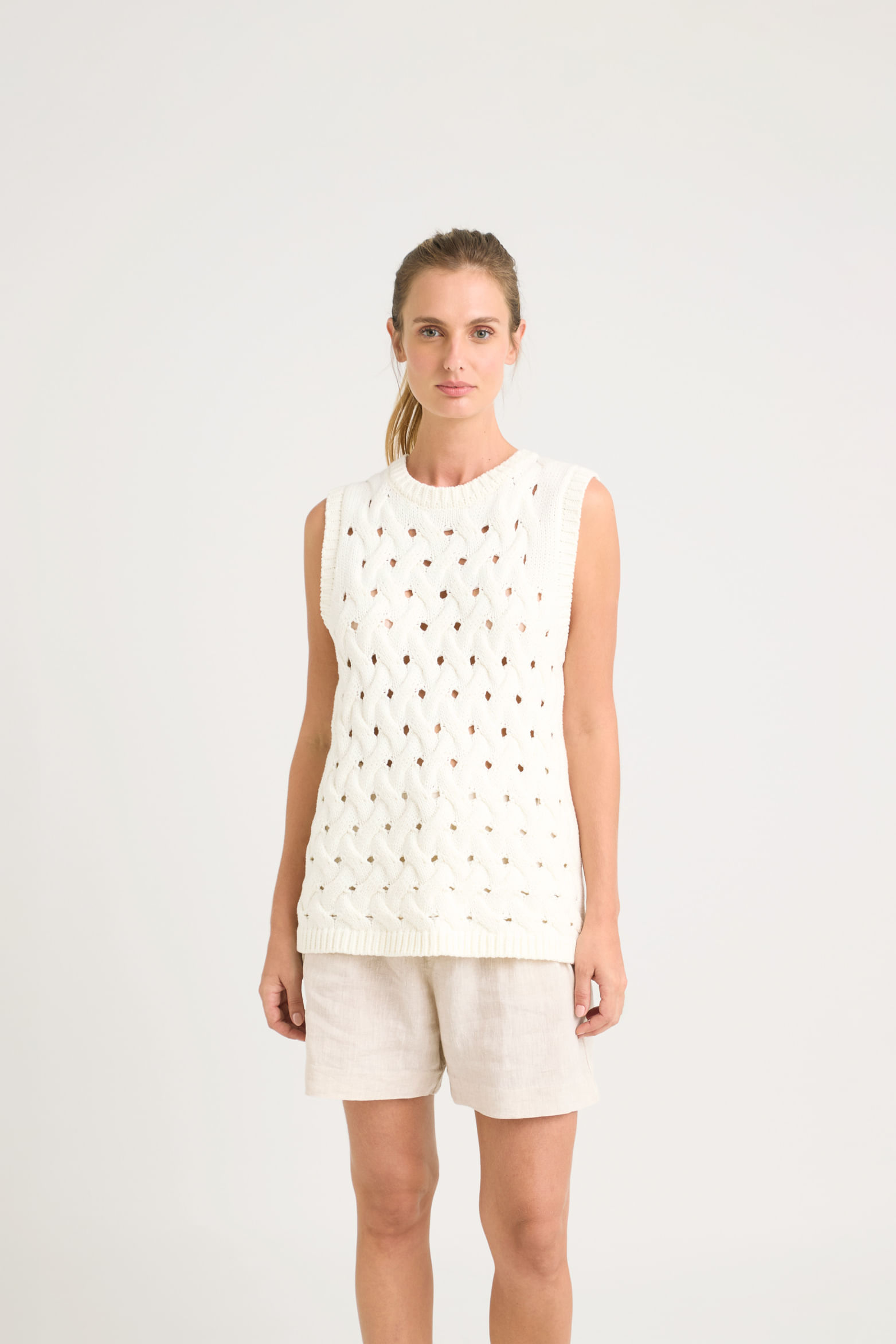 Chaleco alba tejido para mujer rectilíneo