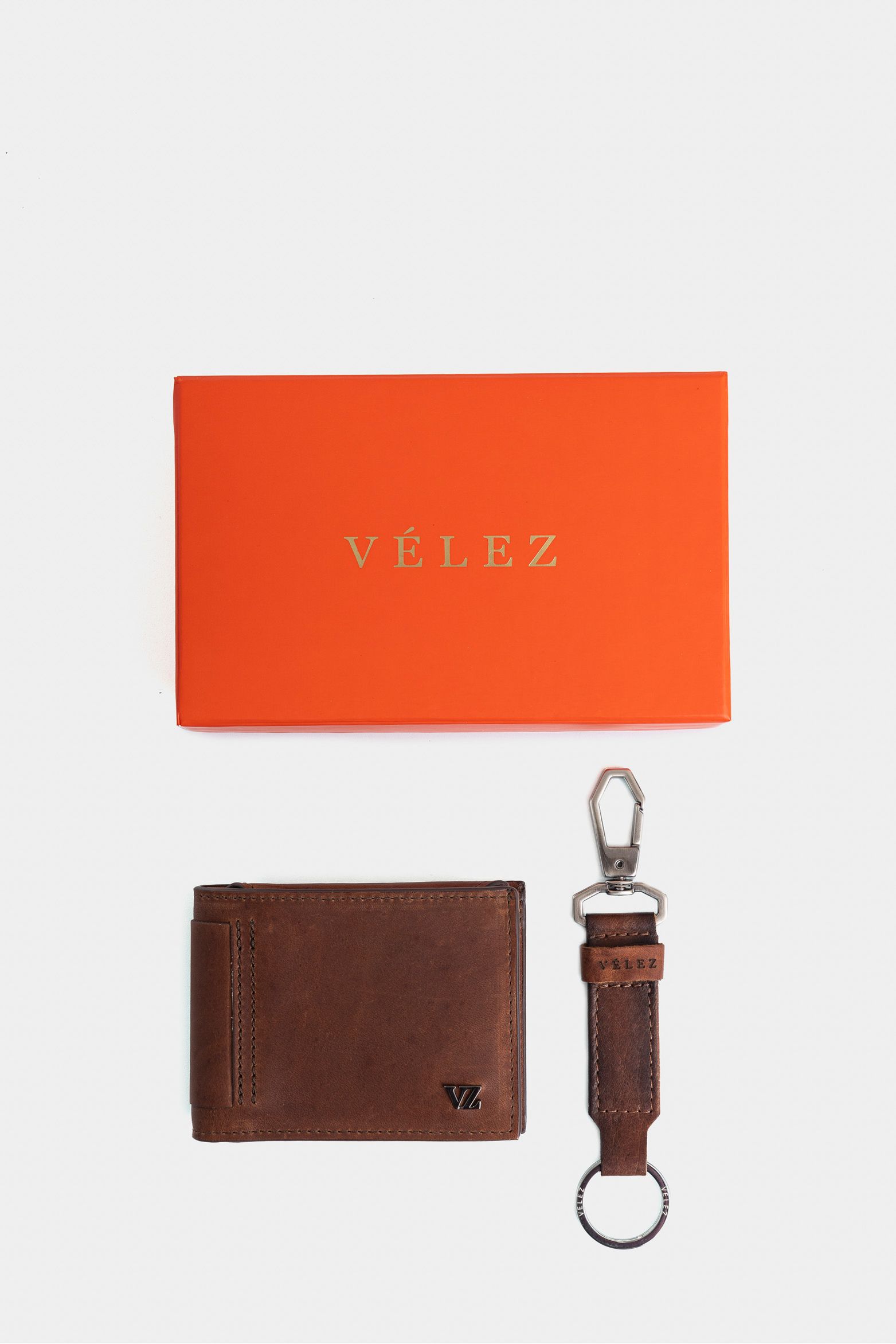 Kit billetera y llavero de cuero vintage