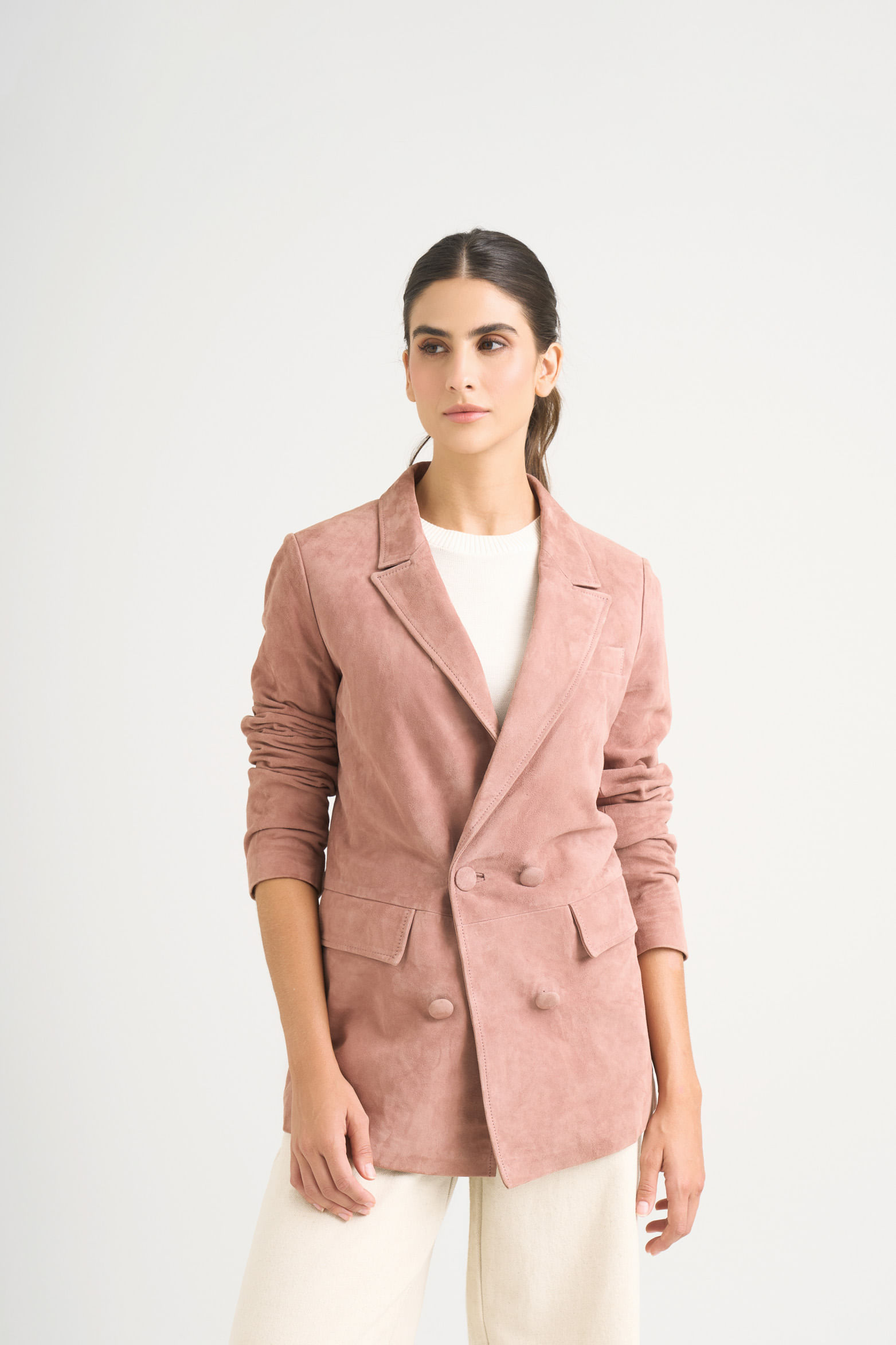 Blazer en gamuza ovina para mujer zarzamora