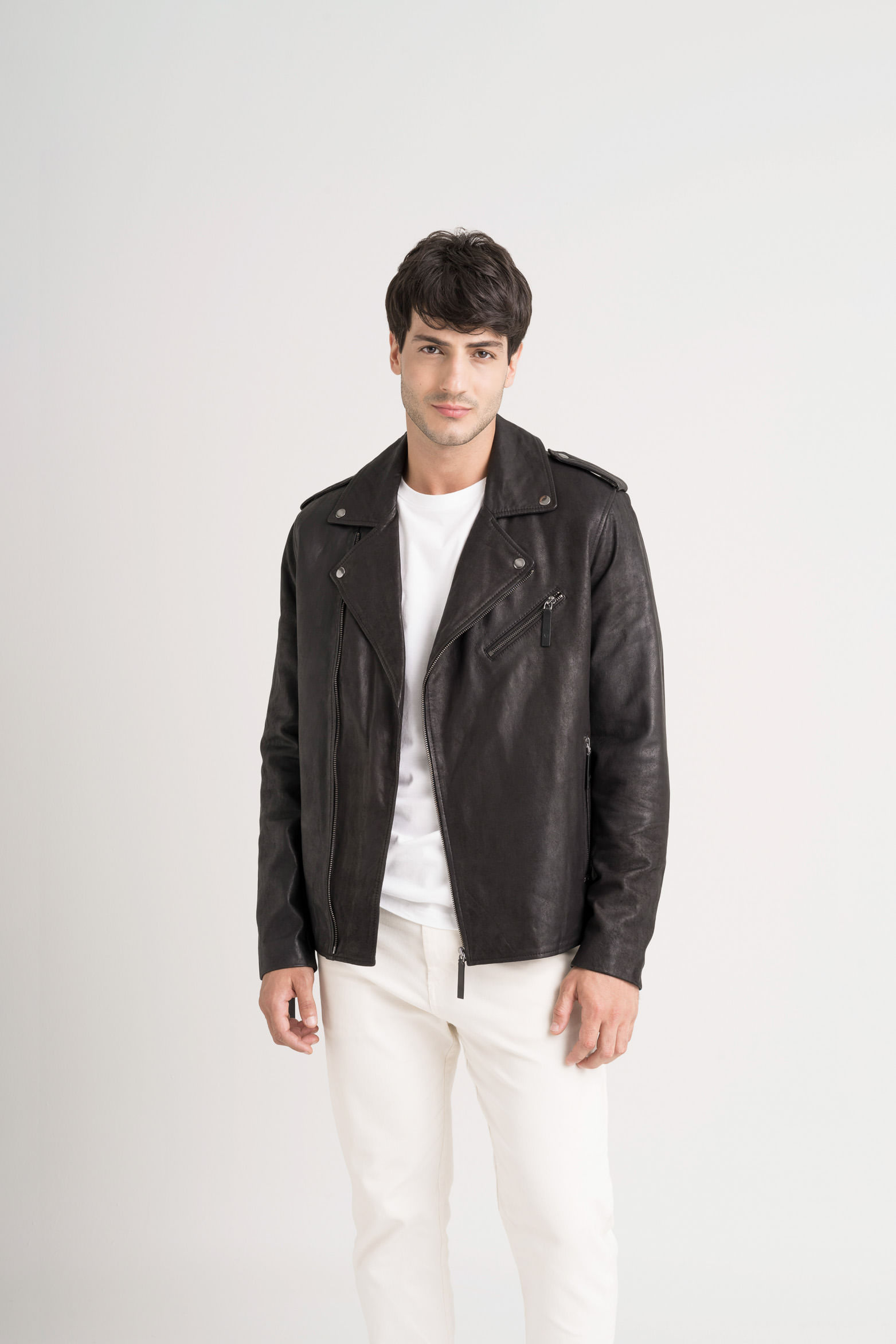 Chaqueta biker Capri de cuero para hombre semi ajustada