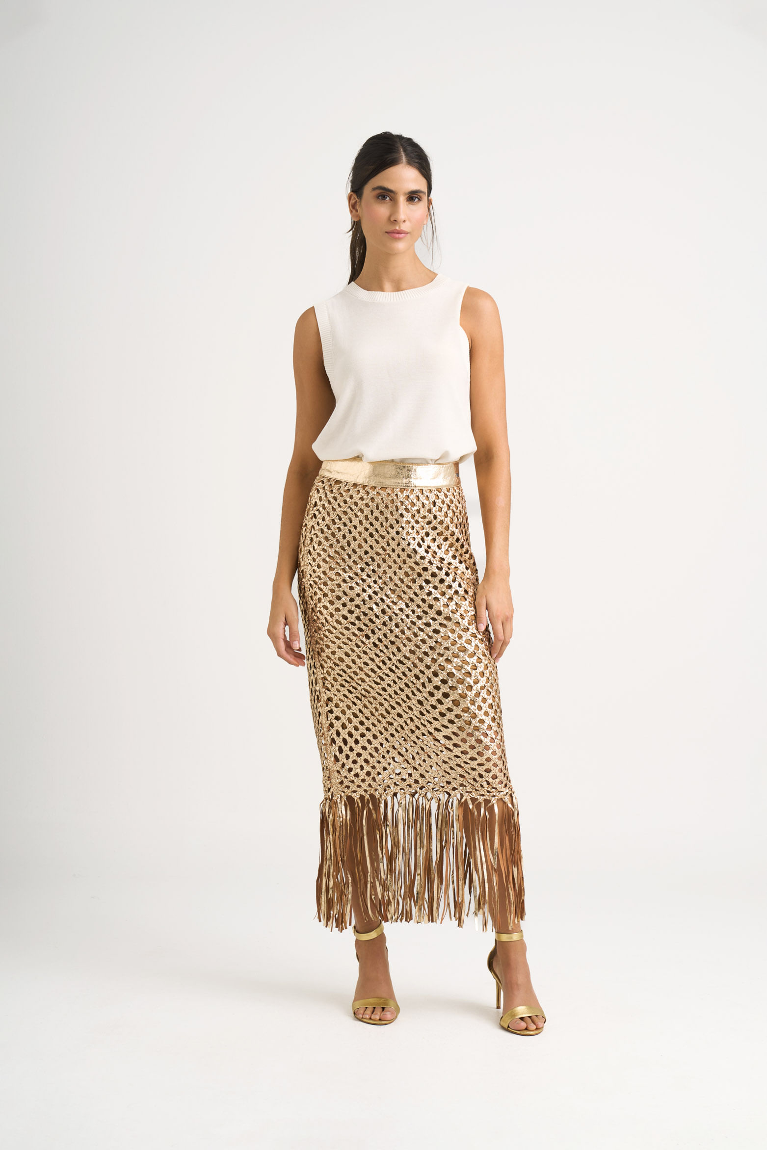 Falda tubo alba de cuero folia para mujer tejida