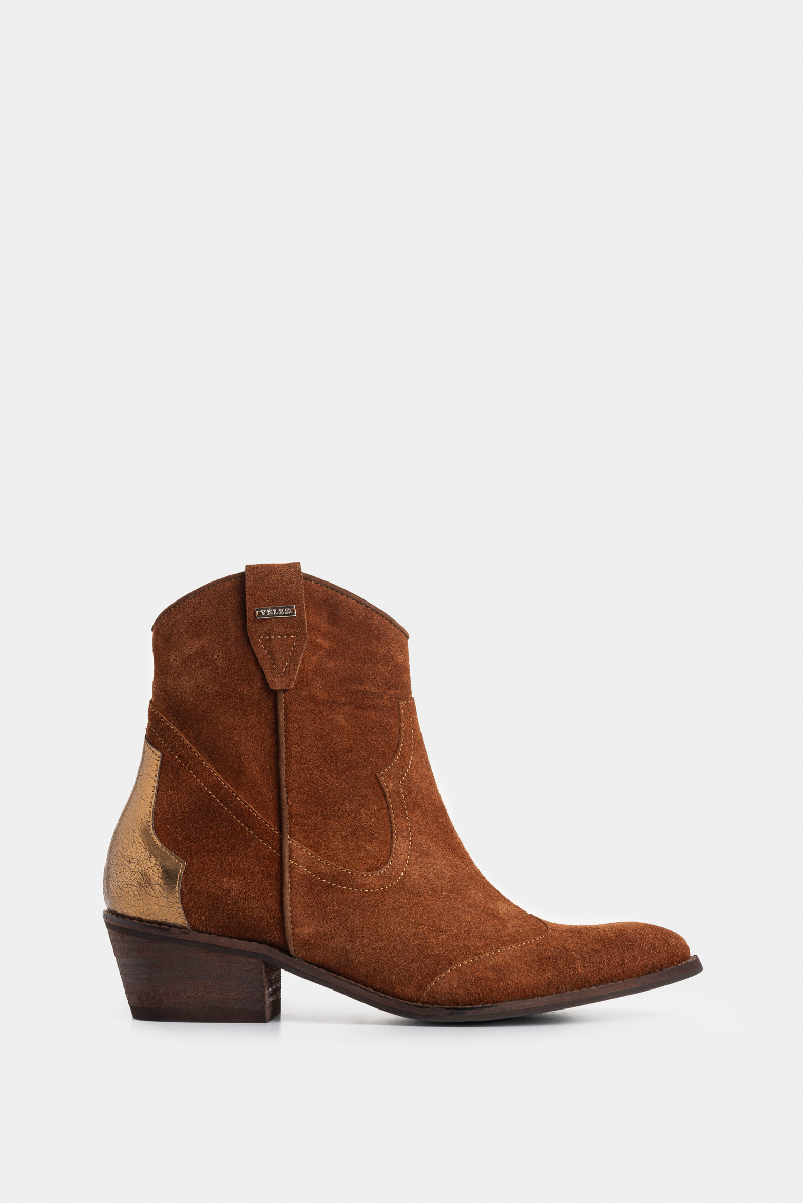 Botines texanos Sahara de cuero gamuzado para mujer detalle metalizado