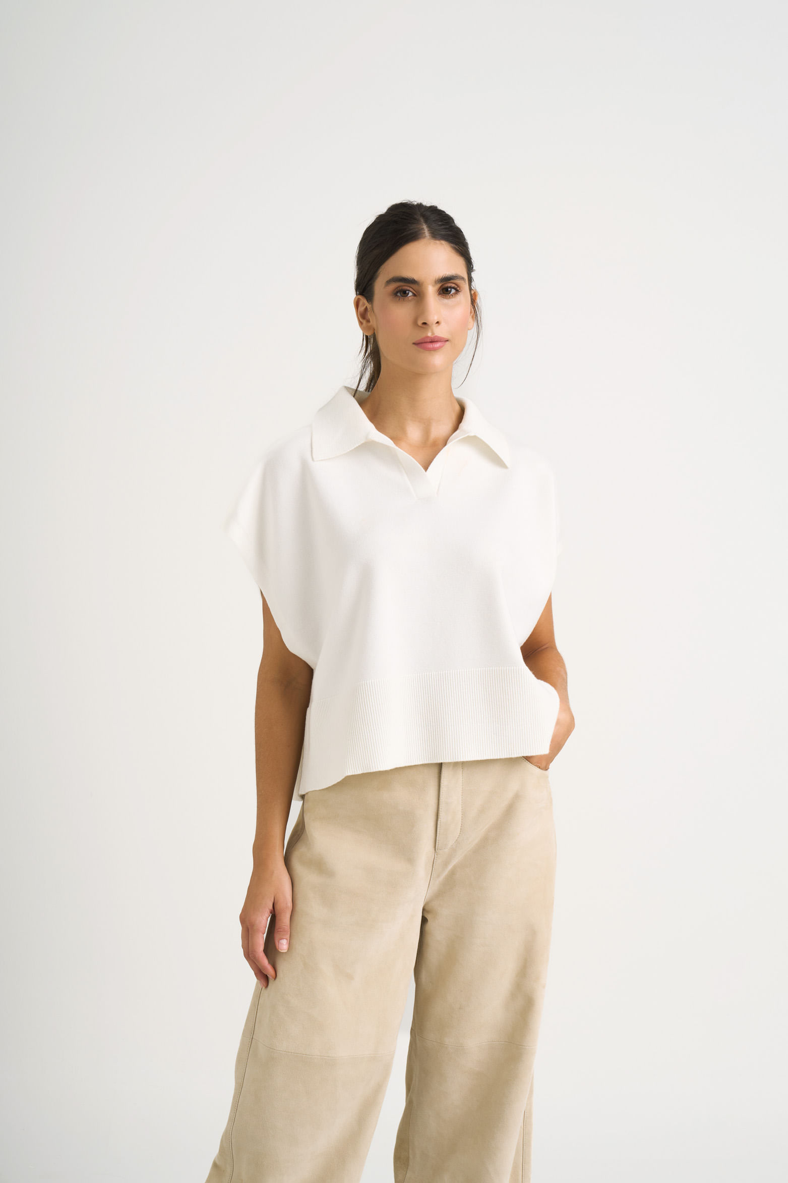 Polo bora tejida para mujer silueta boxy