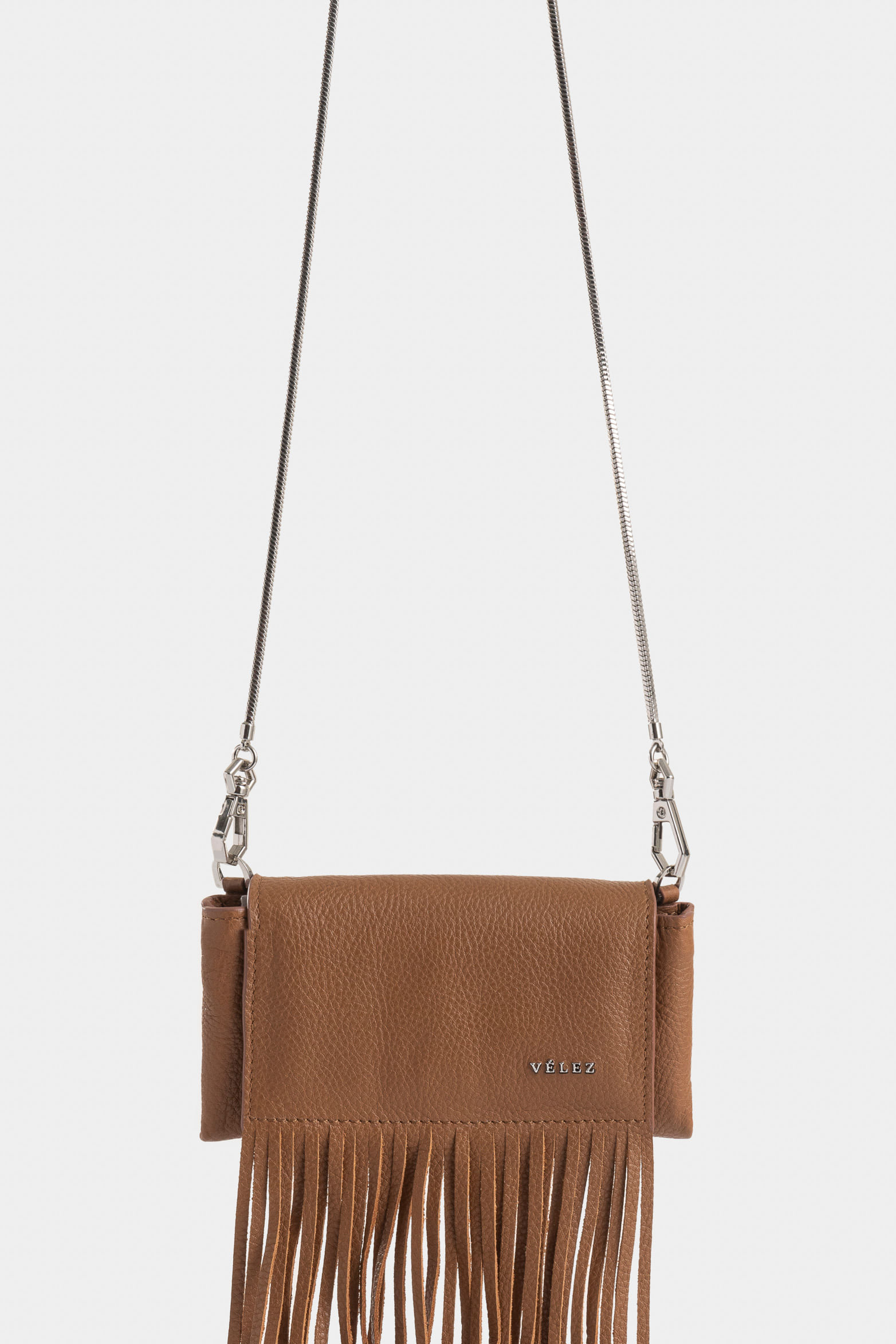 Mini manos libres Tabit de cuero para mujer flecos