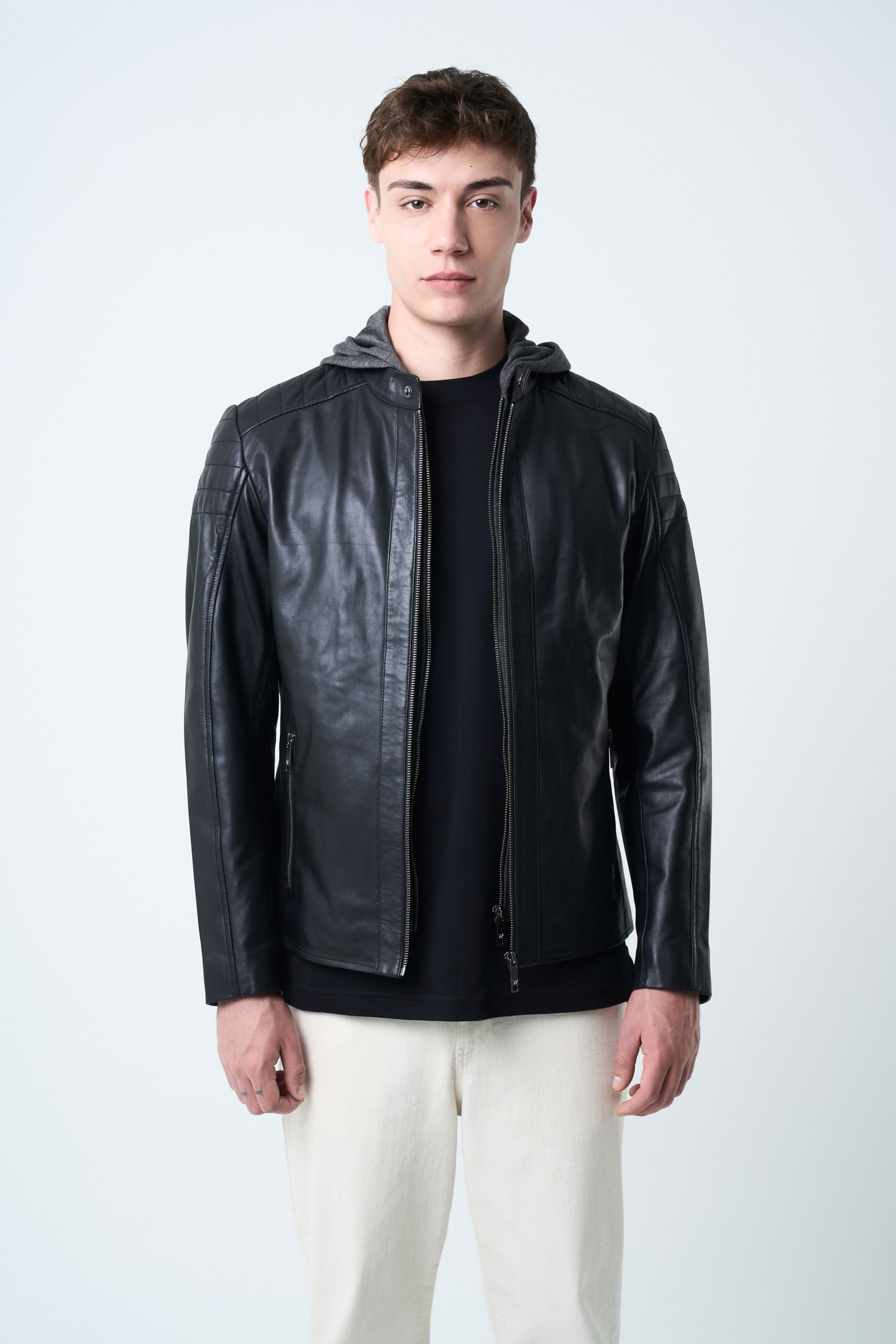 Chaqueta belmont 2 de cuero liso para hombre semi ajustada