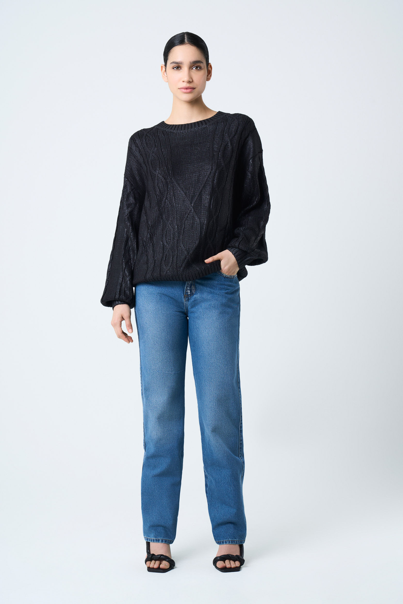 Jean Espejo bota recta para mujer detalle foil plata