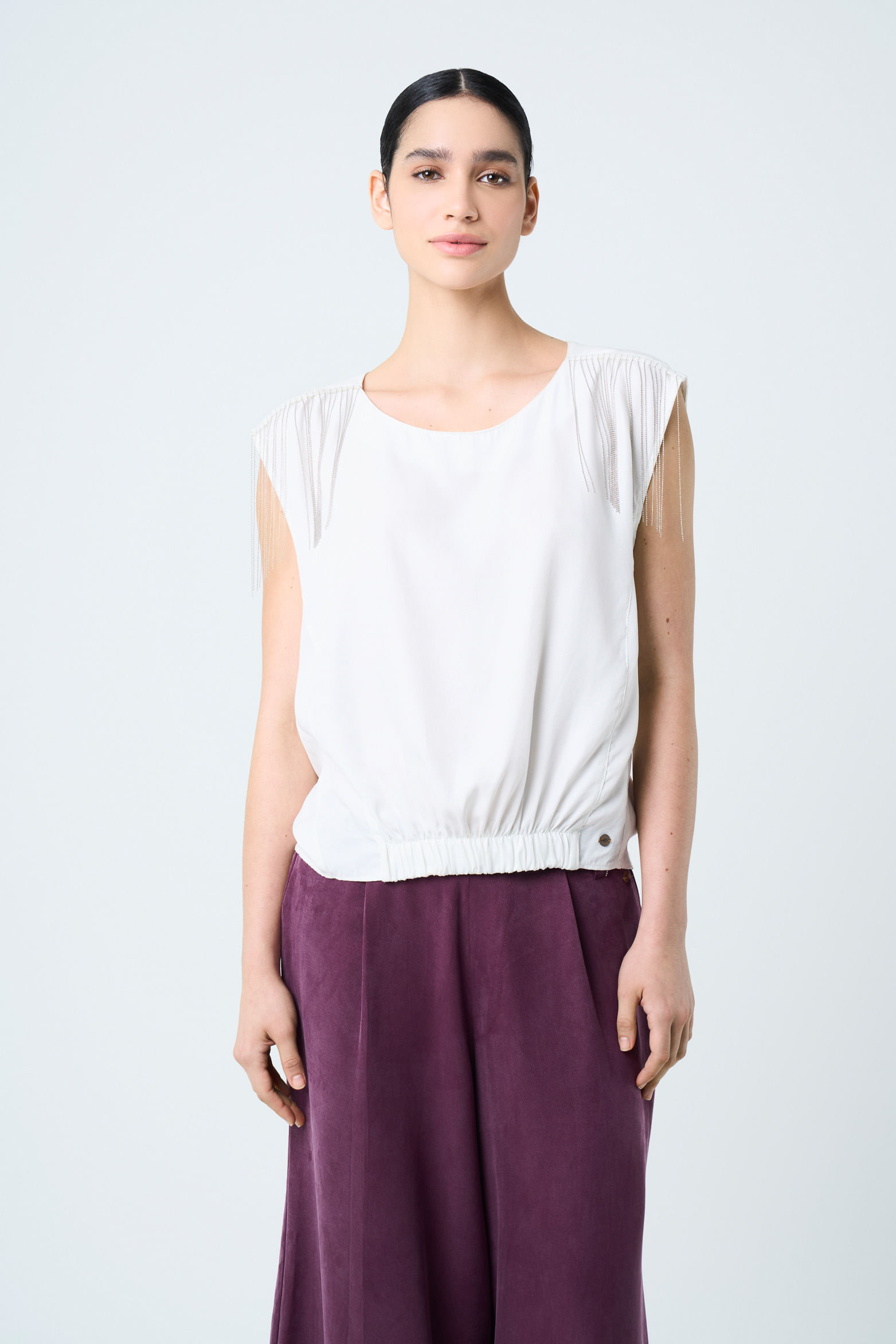 Camisa Hydra manga sisa para mujer flecos millaré