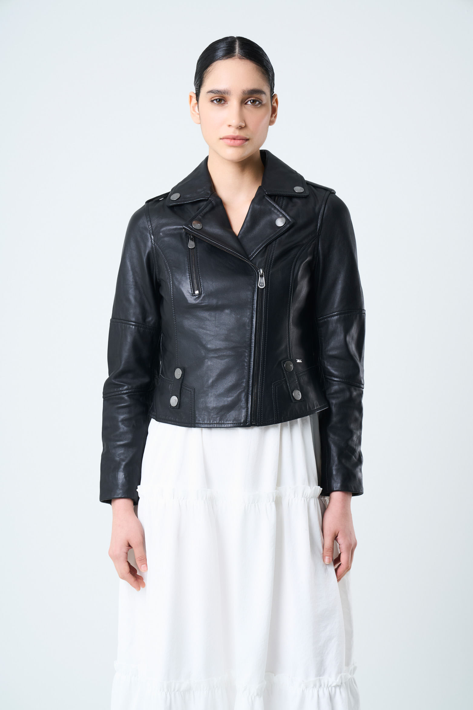 Chaqueta Biker Royal de cuero para mujer fit ajustado