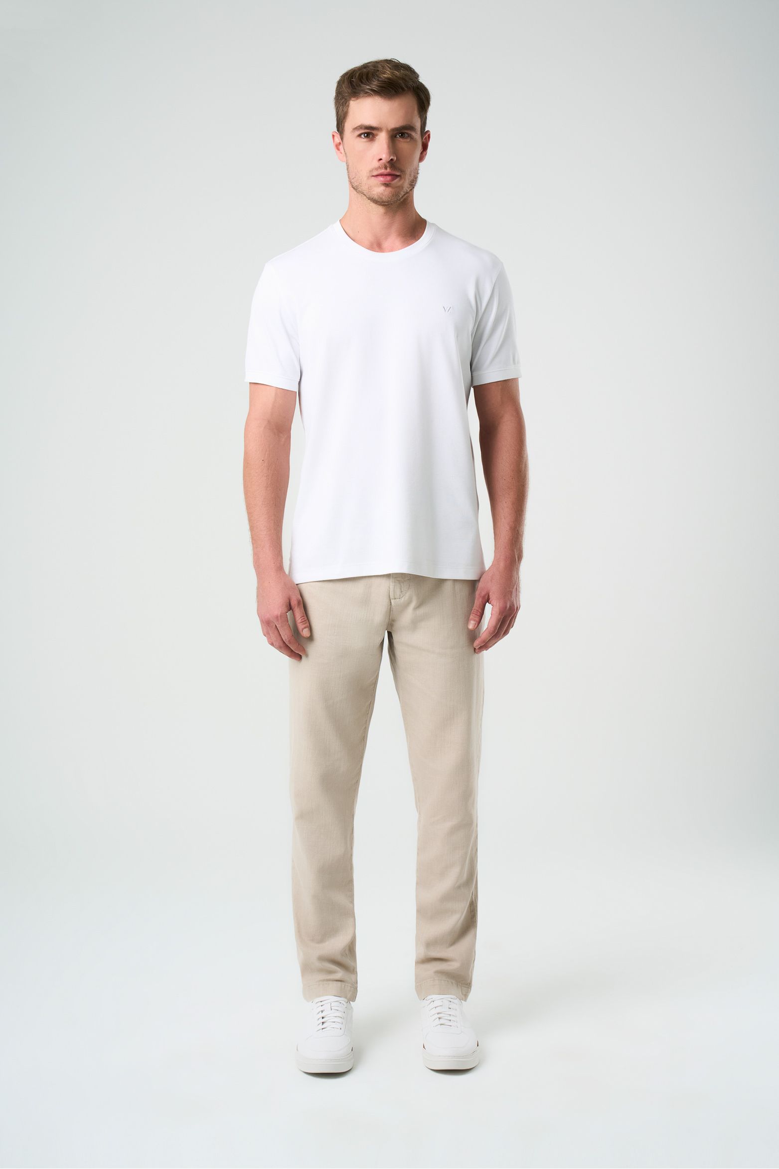 Pantalón aron en lino para hombre ribete cuero