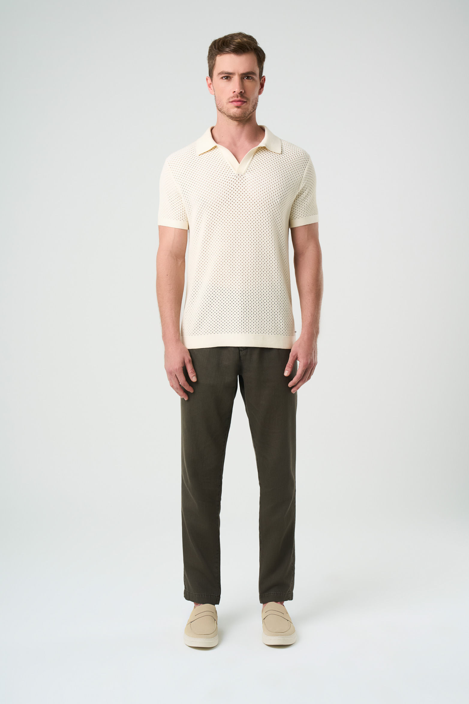 Pantalón aron en lino para hombre ribete cuero