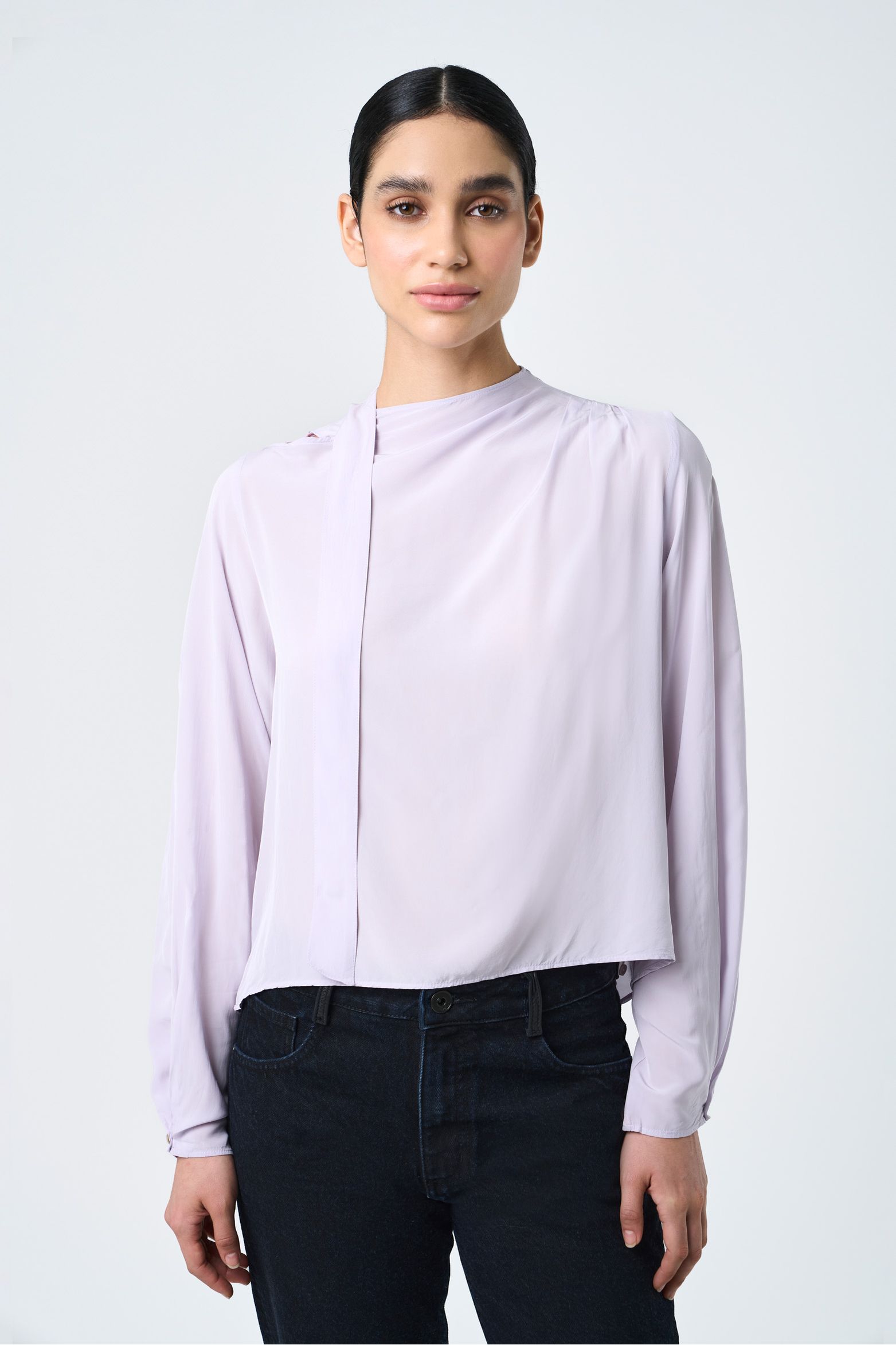 Camisa jazz en tejido plano para mujer amarre cuello