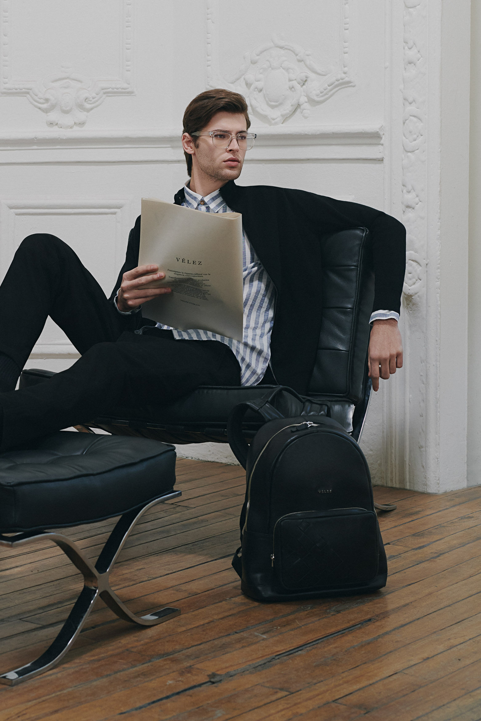 Morral Enif de cuero para hombre detalle tejido