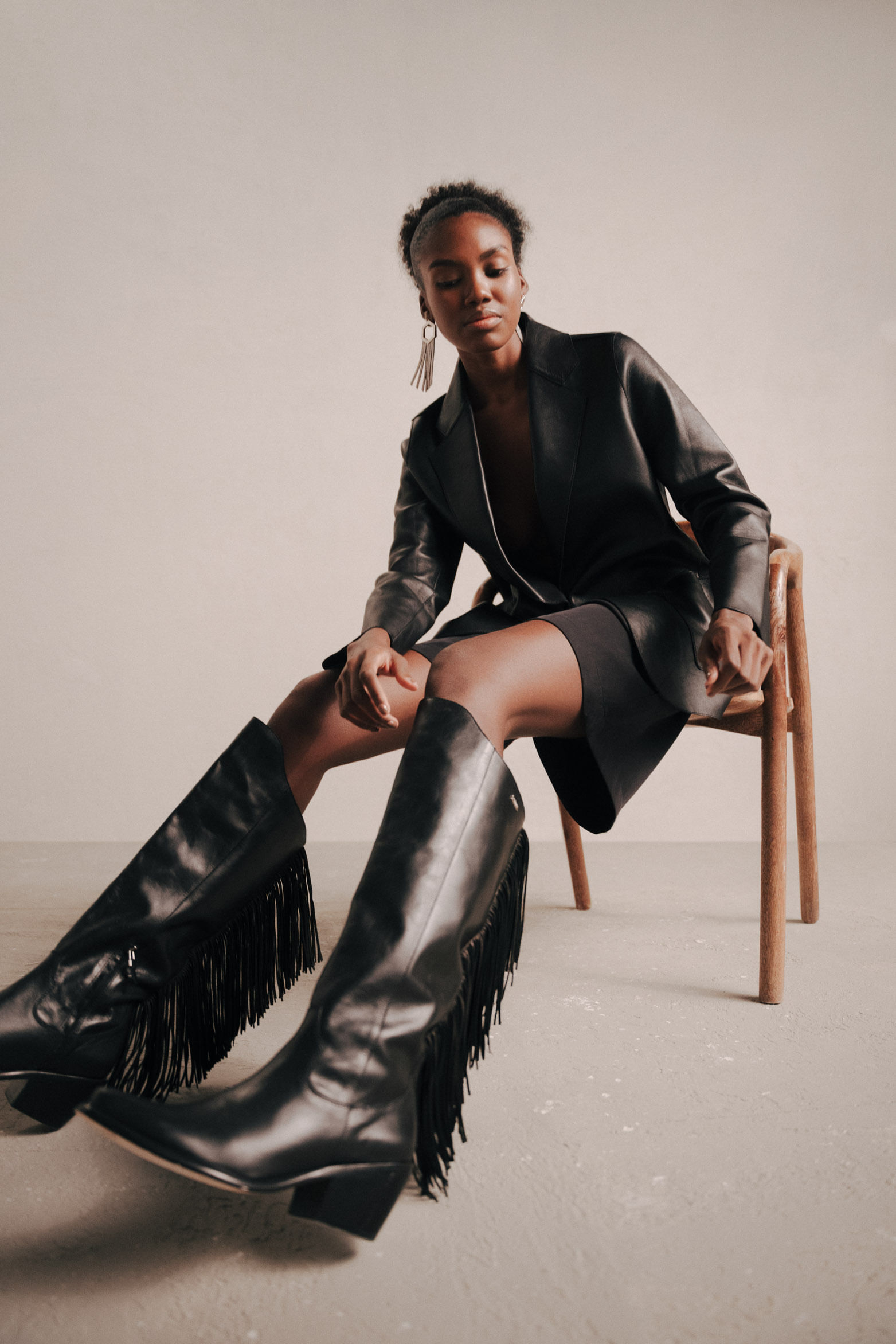 Botas de tacón Mimosa de cuero para mujer flecos