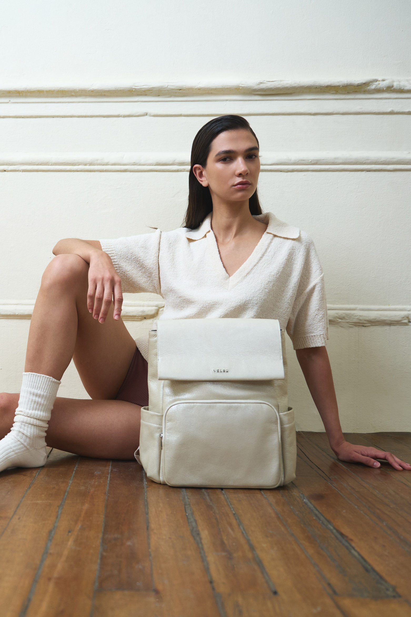 Morral Zermat de cuero para mujer perlado