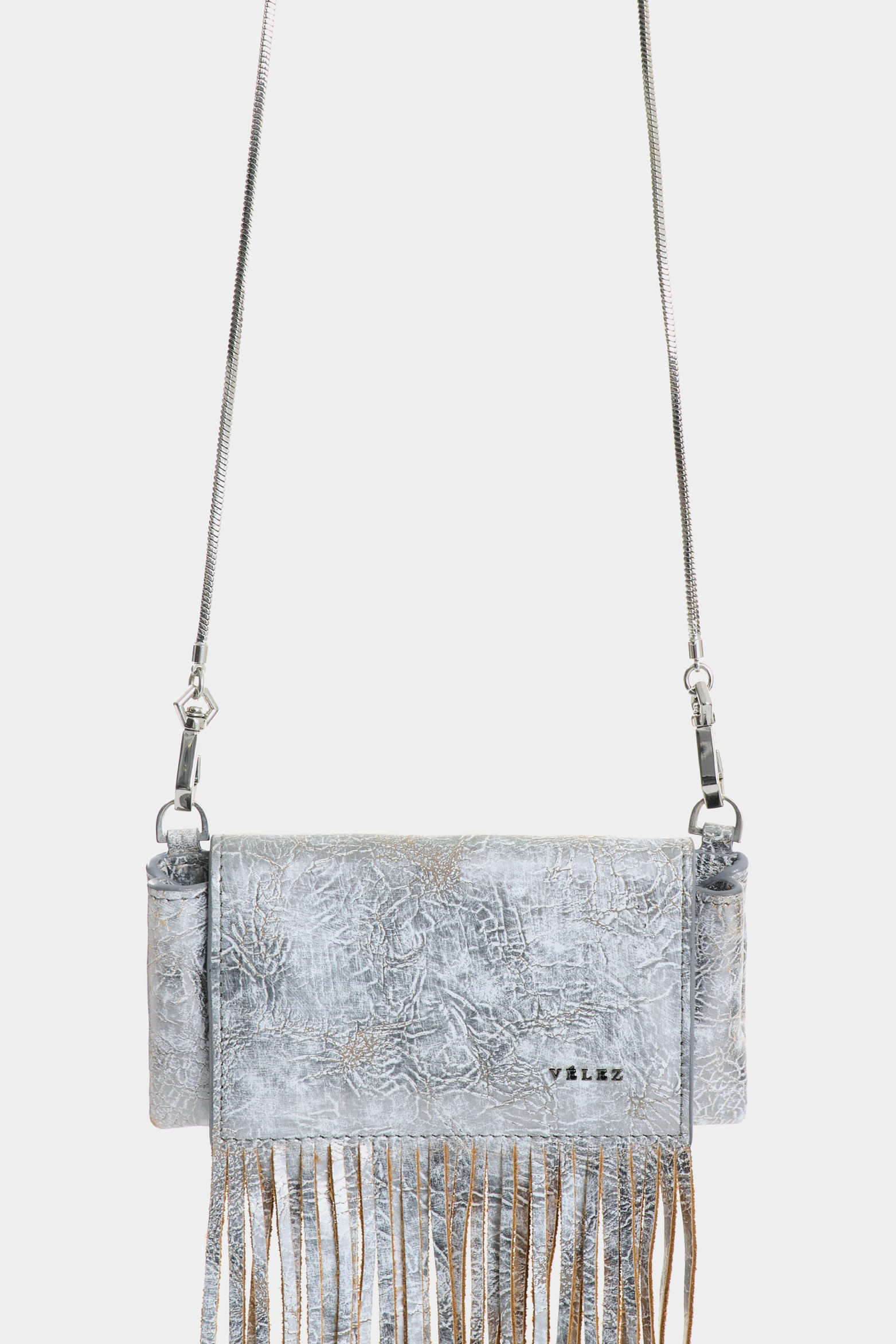 Mini manos libres Tabit de cuero folia para mujer flecos