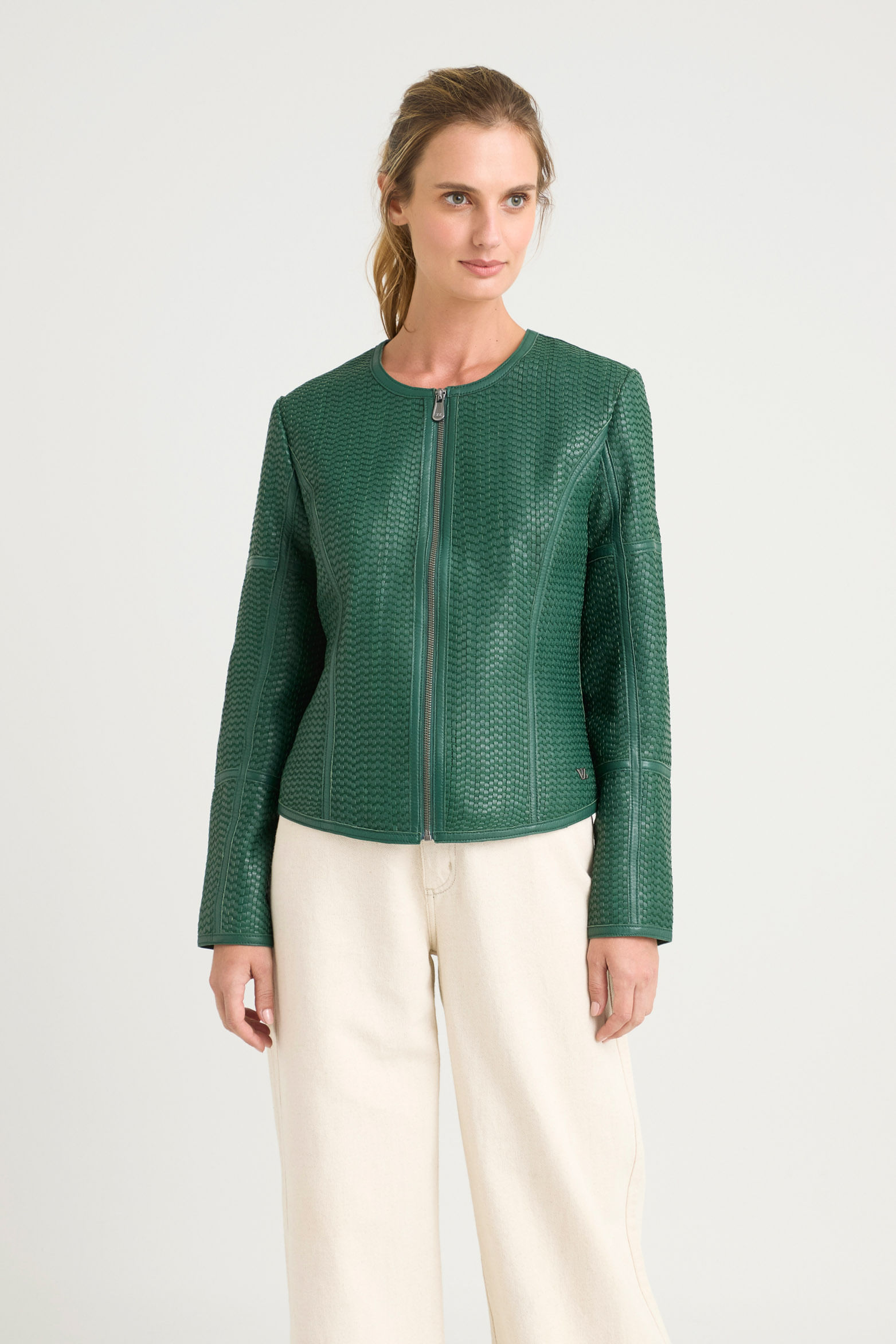 Chaqueta de cuero tejido para mujer Woven