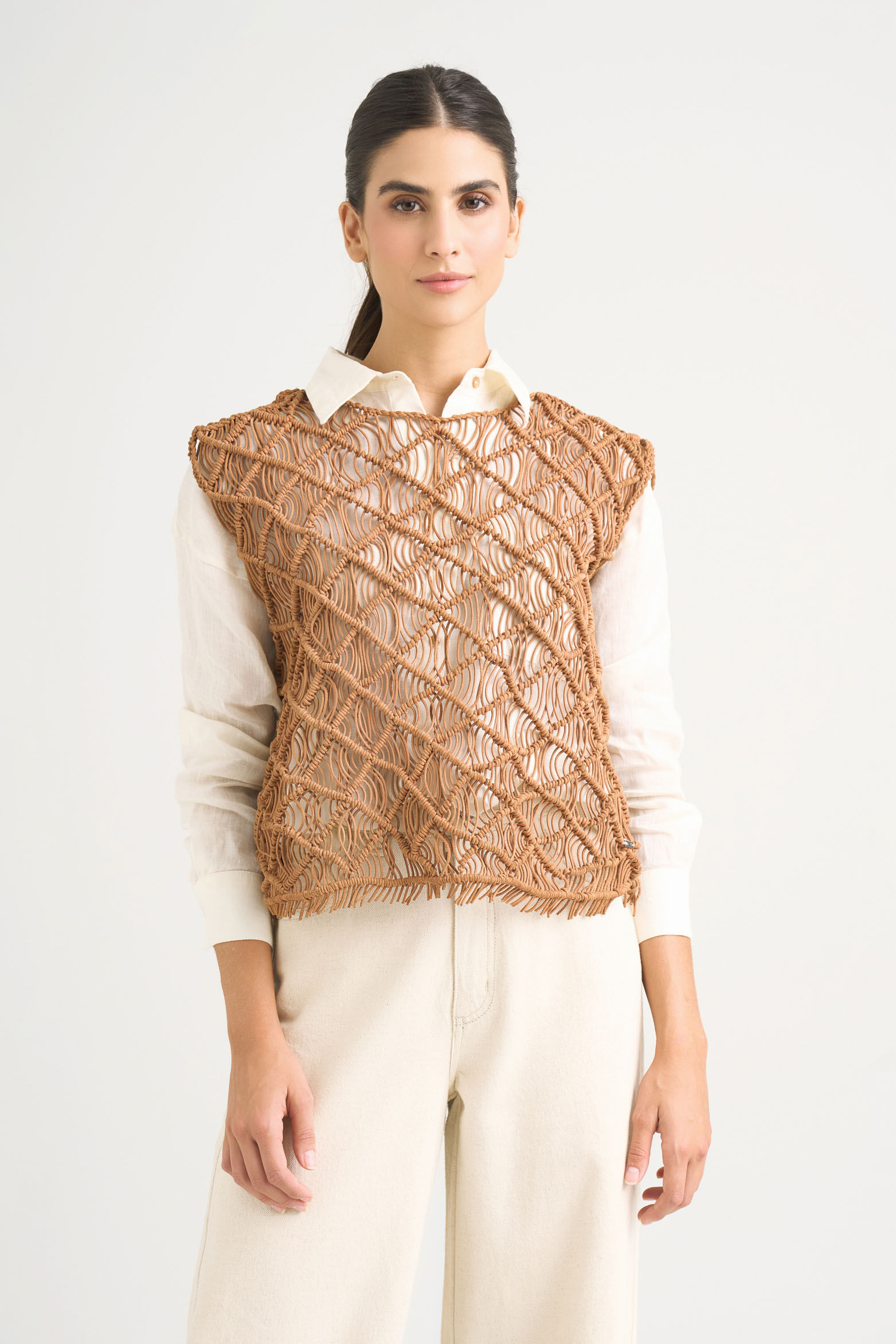 Chaleco tejido de cuero para mujer ciruela