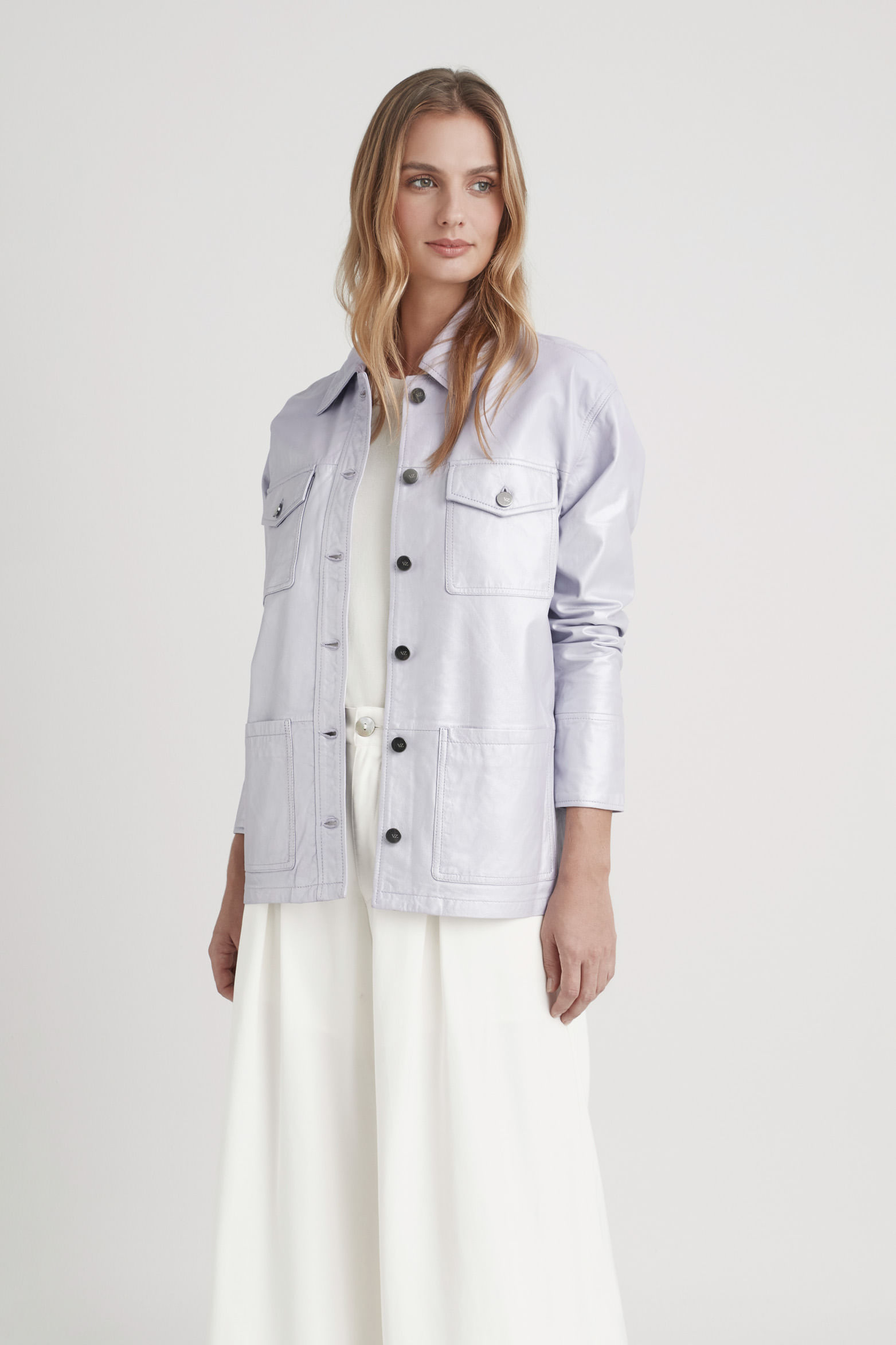 Chaqueta parca Pekin en cuero con efecto metalizado para mujer